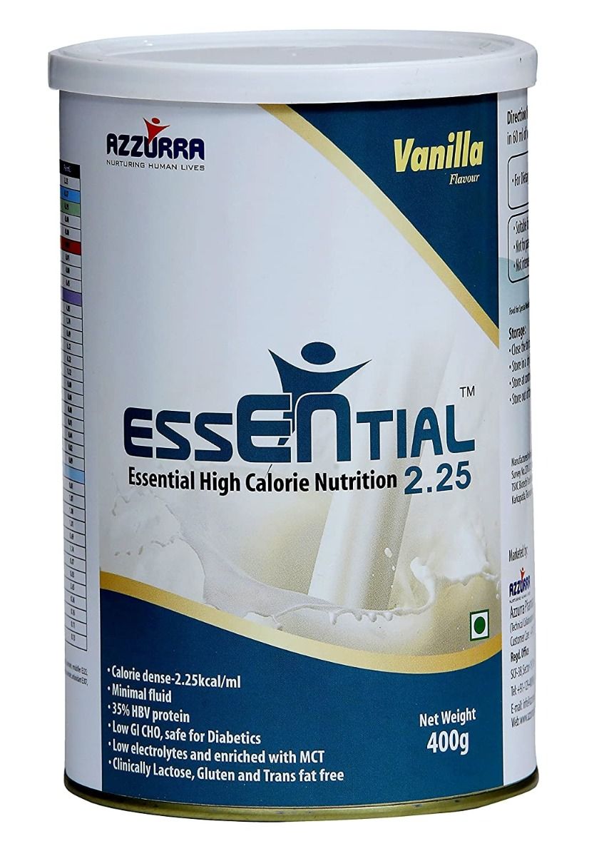 Essential 2.25 Vanilla Flavour High Calorie Nutrition Powder, 400 gm Tin, Pack of 1 