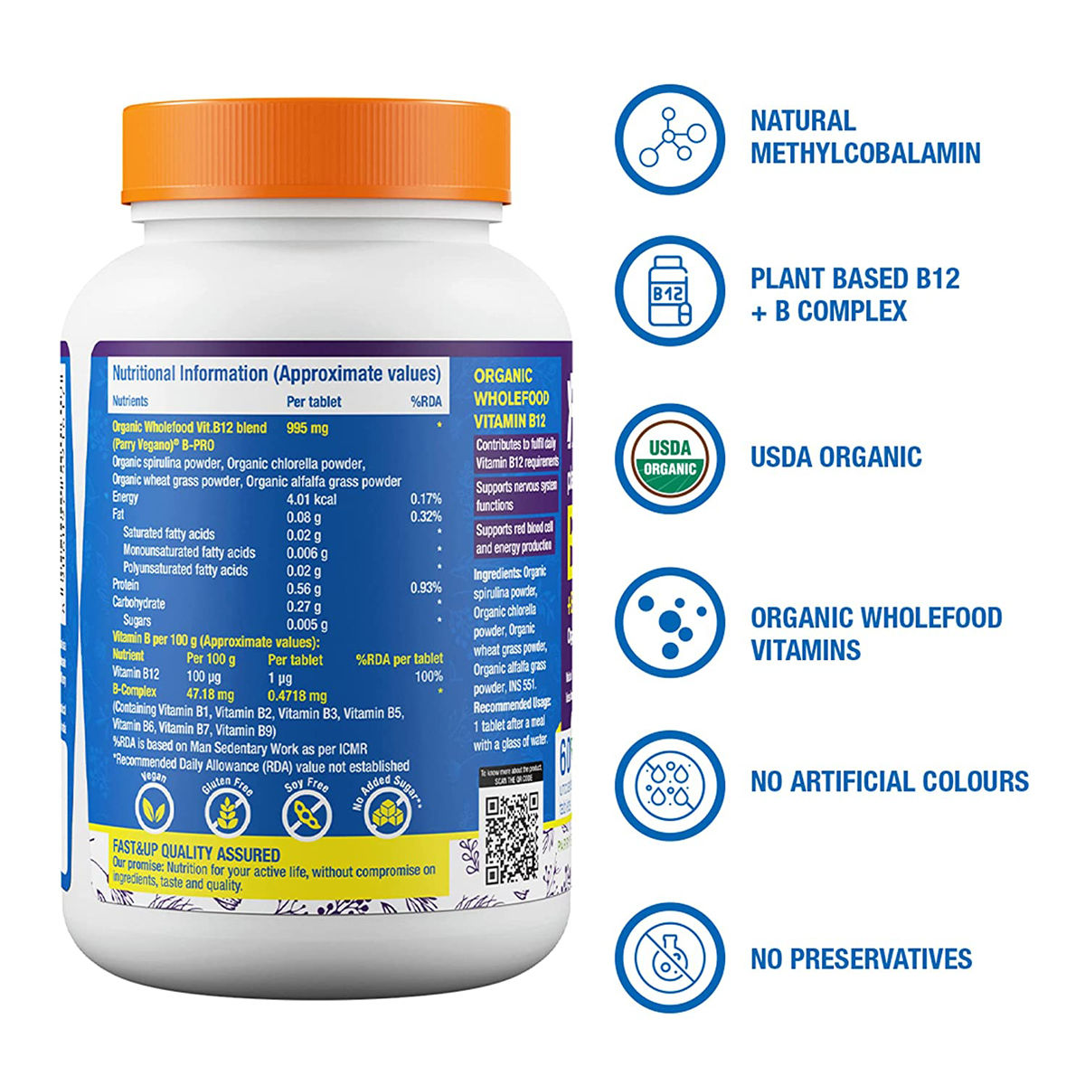 Fast&Up Plant Based B12 + B-Complex, 60 Tablets Price, Uses, Side ...