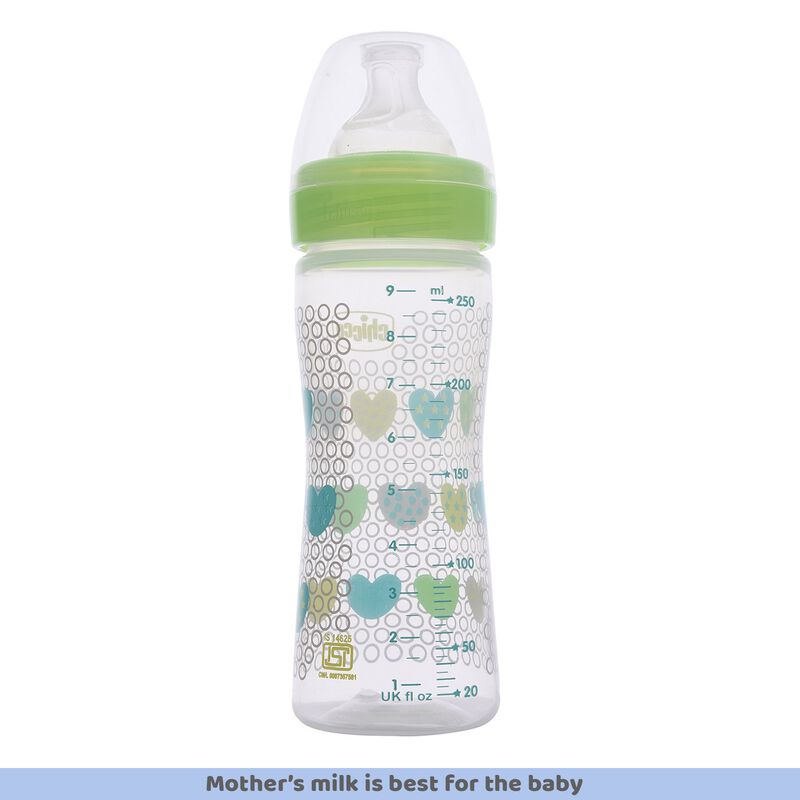 Chicco Well-Being Green Feeding Bottle, 250 ml, Pack of 1 