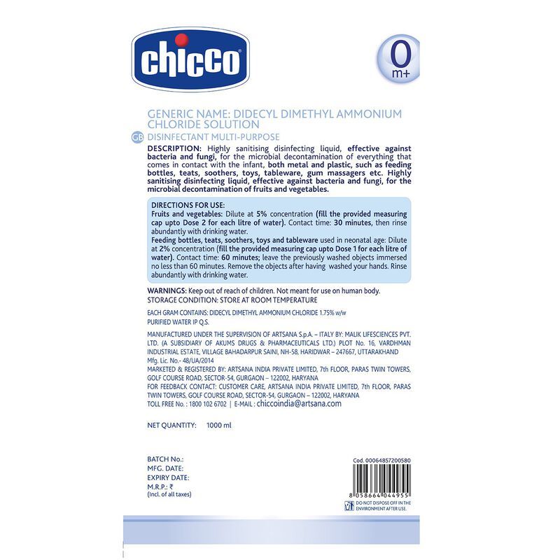 Chicco Disinfectant Multi-Purpose Liquid, 1 Litre, Pack of 1 