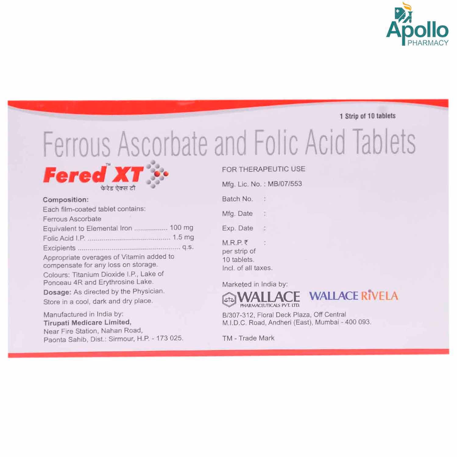 Fered XT Tablet 10's Price, Uses, Side Effects, Composition - Apollo ...