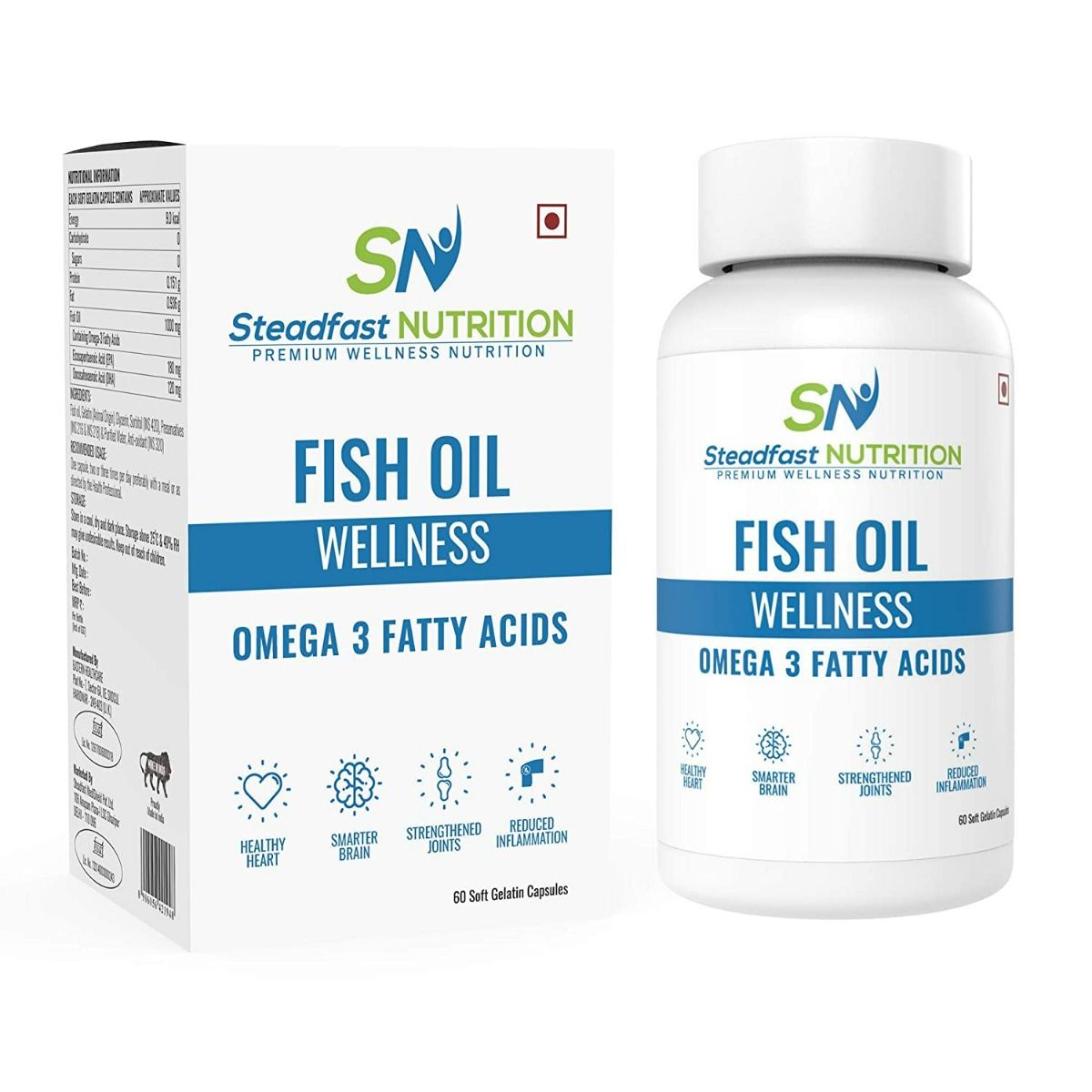 Steadfast Nutrition Fish Oil Wellness Omega 3 Fatty Acids Softgel Capsule, 60 Count, Pack of 1 