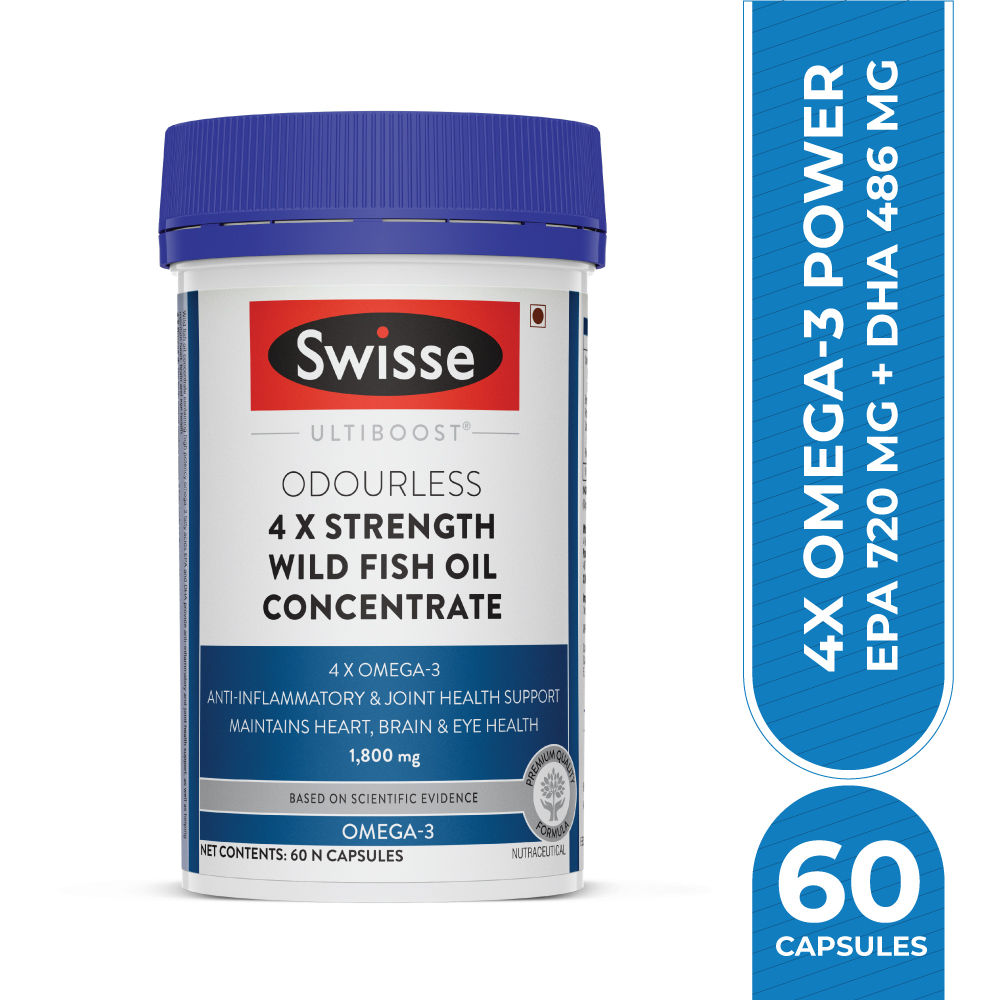 Buy Swisse Ultiboost Odourless 4X Strength Wild Fish Oil Concentrate 1800 mg, 60 Capsules Online