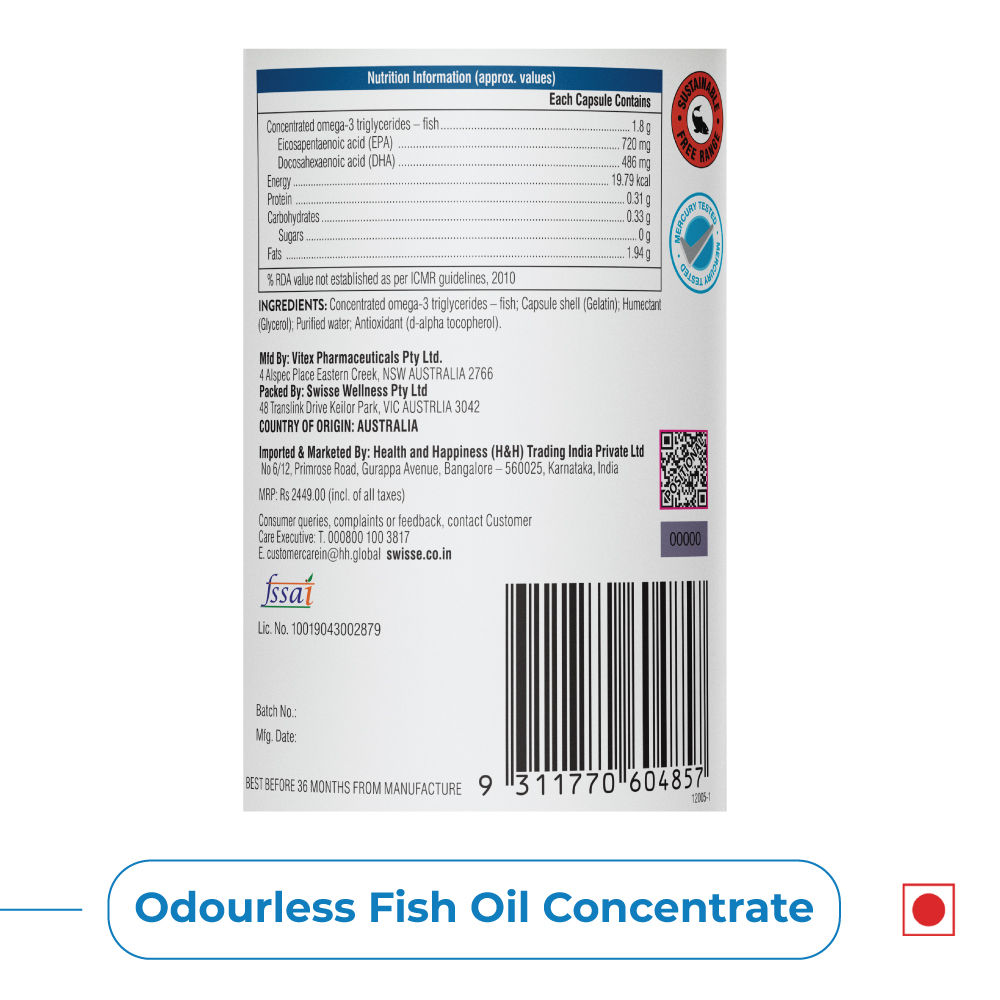 Swisse Ultiboost Odourless 4X Strength Wild Fish Oil Concentrate 1800