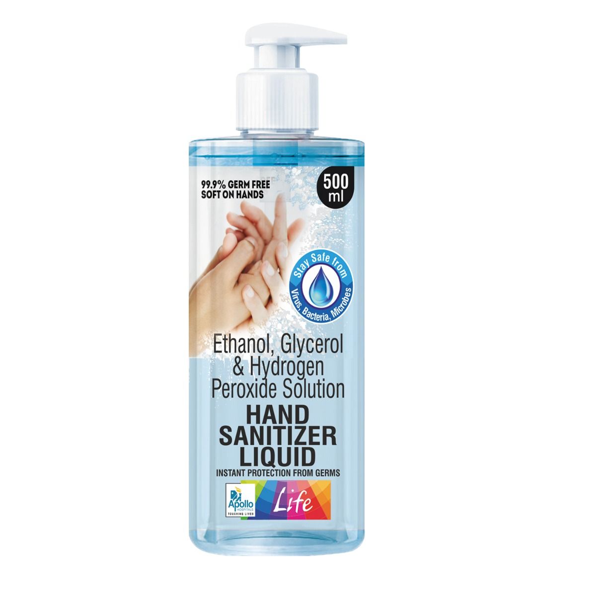 Apollo Life Hand Sanitizer Liquid With Dispenser, 500 ml, Pack of 1 