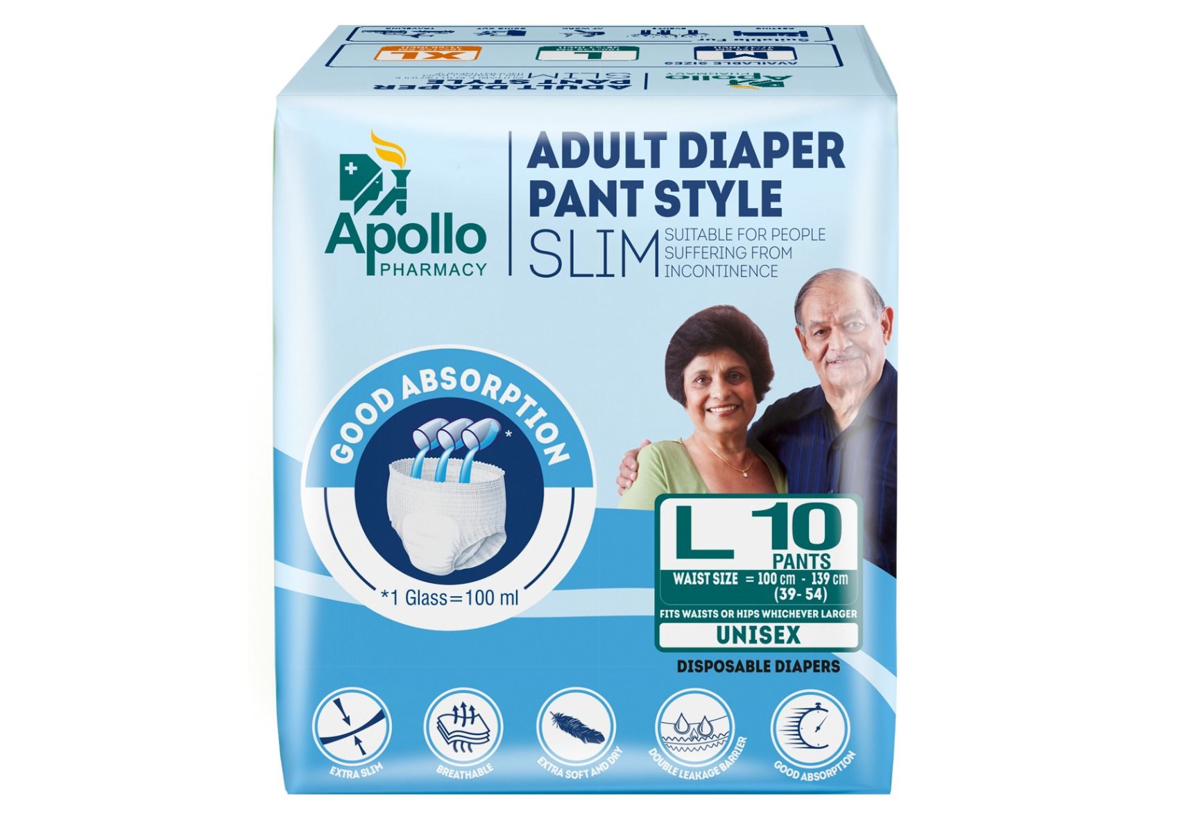 Apollo Pharmacy Adult Diaper Pant Style Slim Large, 10 Count Price