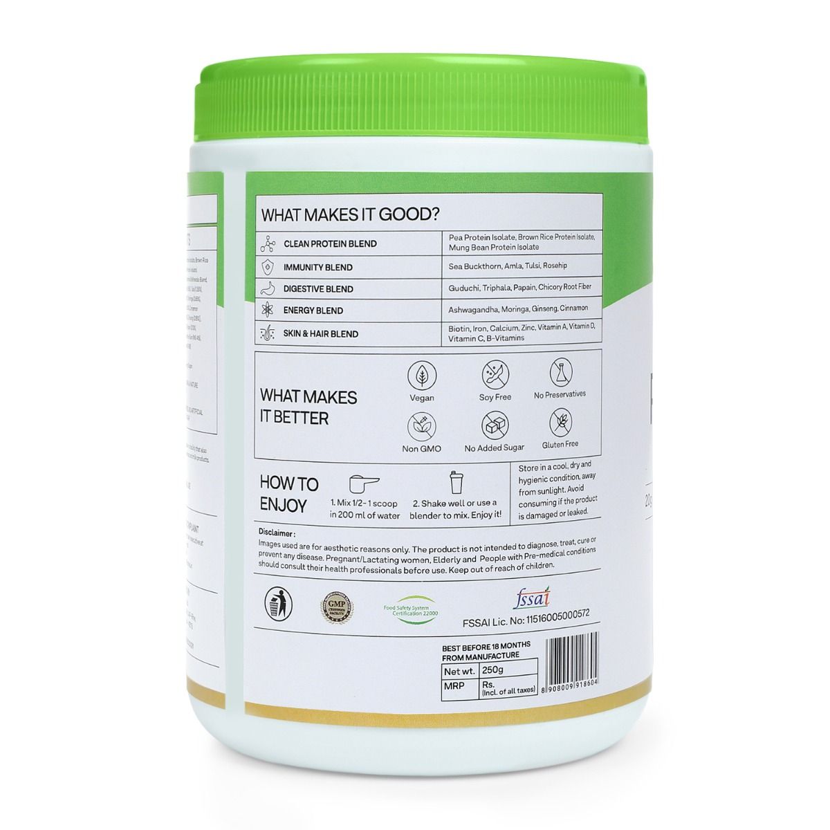 OZiva Super Food Plant Protein Coco Vanilla Flavour Powder, 250 gm