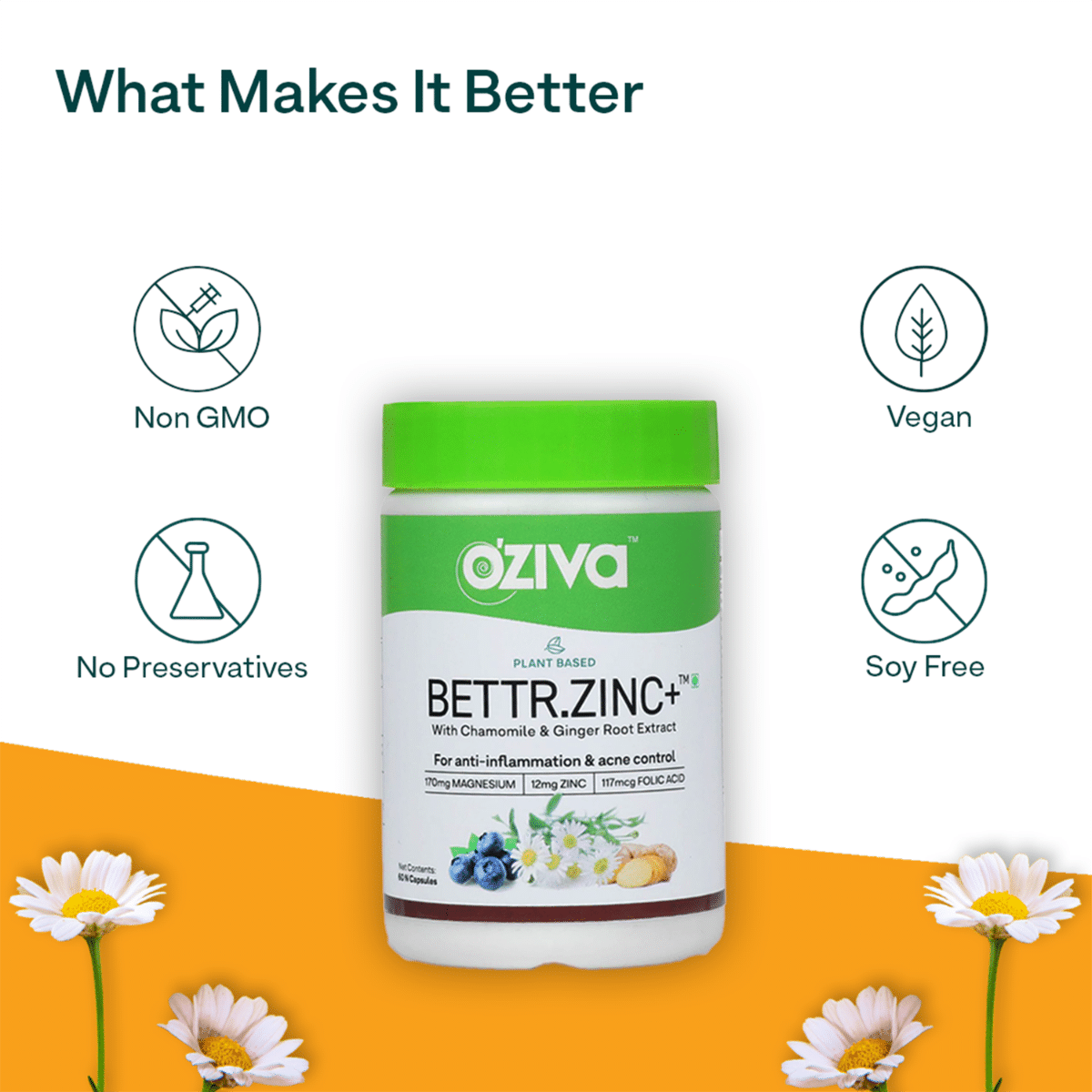 OZiva Plant Based Bettr.Zinc+, 60 Capsules, Pack of 1 