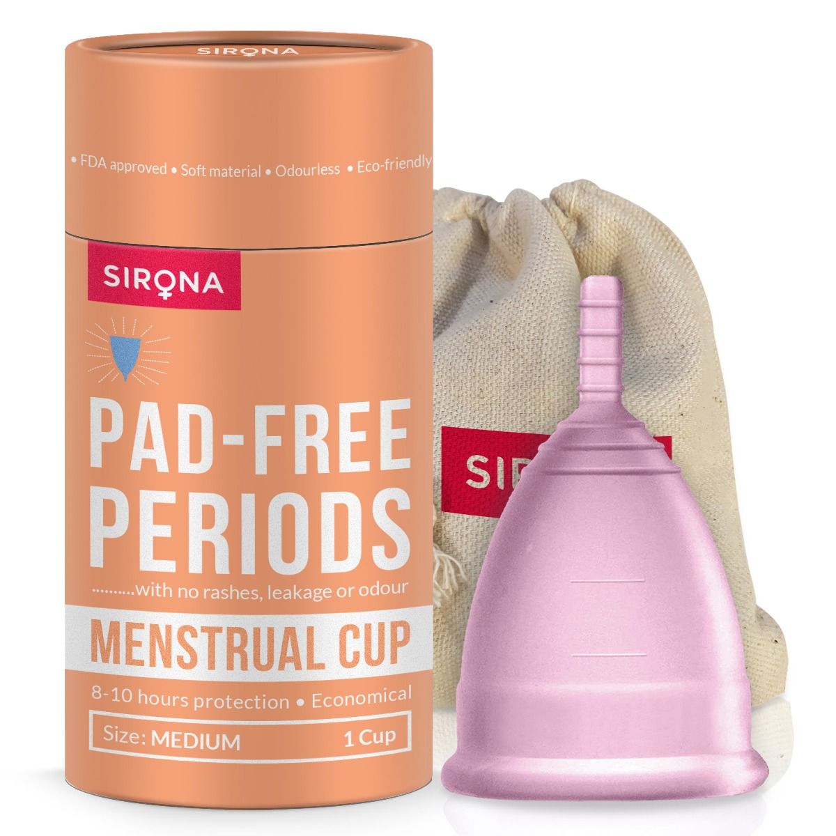 Sirona Pad-Free Periods Menstrual Cup Medium, 1 Count, Pack of 1 