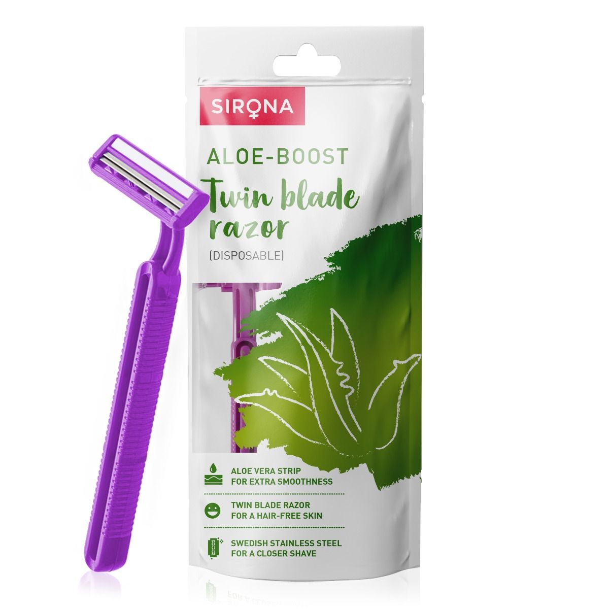 Sirona Aloe-Boost Disposable Twin Blade Razor For Women, 1 Count, Pack of 1 