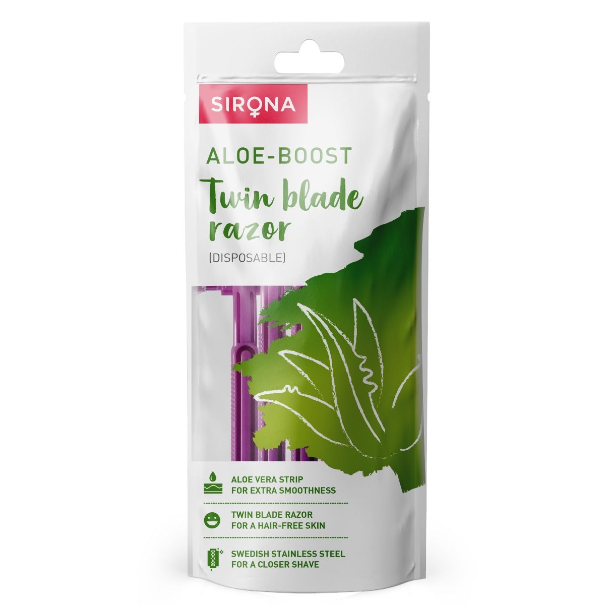 Sirona Aloe-Boost Disposable Twin Blade Razor For Women, 5 Count, Pack of 1 