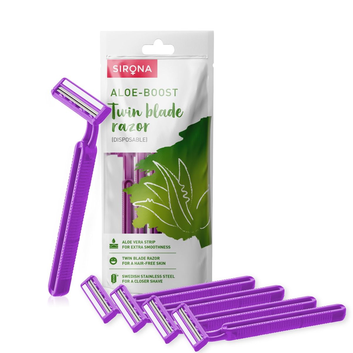 Buy Sirona Aloe-Boost Disposable Twin Blade Razor For Women, 5 Count Online