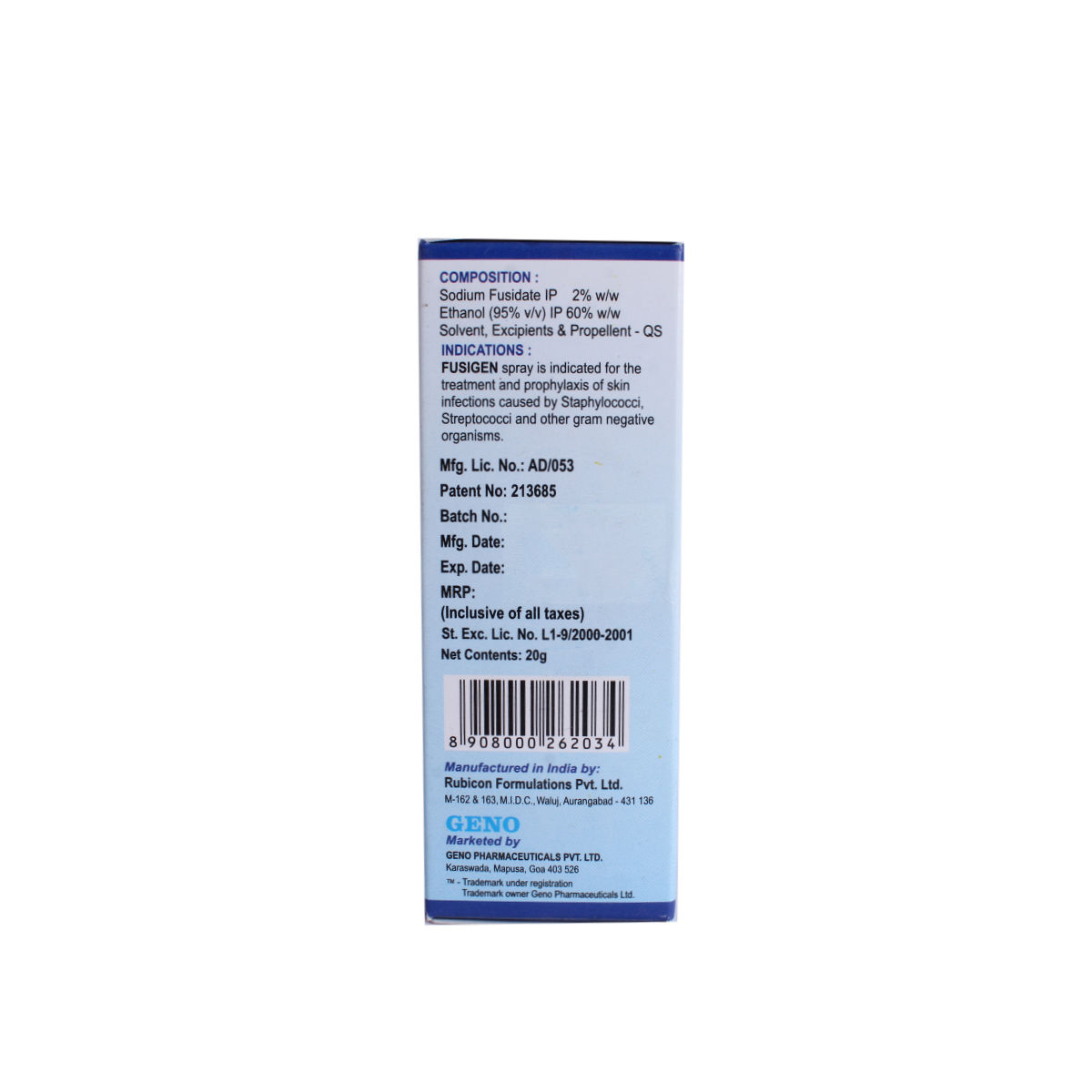 FUSIGEN SPRAY 20GM Price, Uses, Side Effects, Composition - Apollo Pharmacy