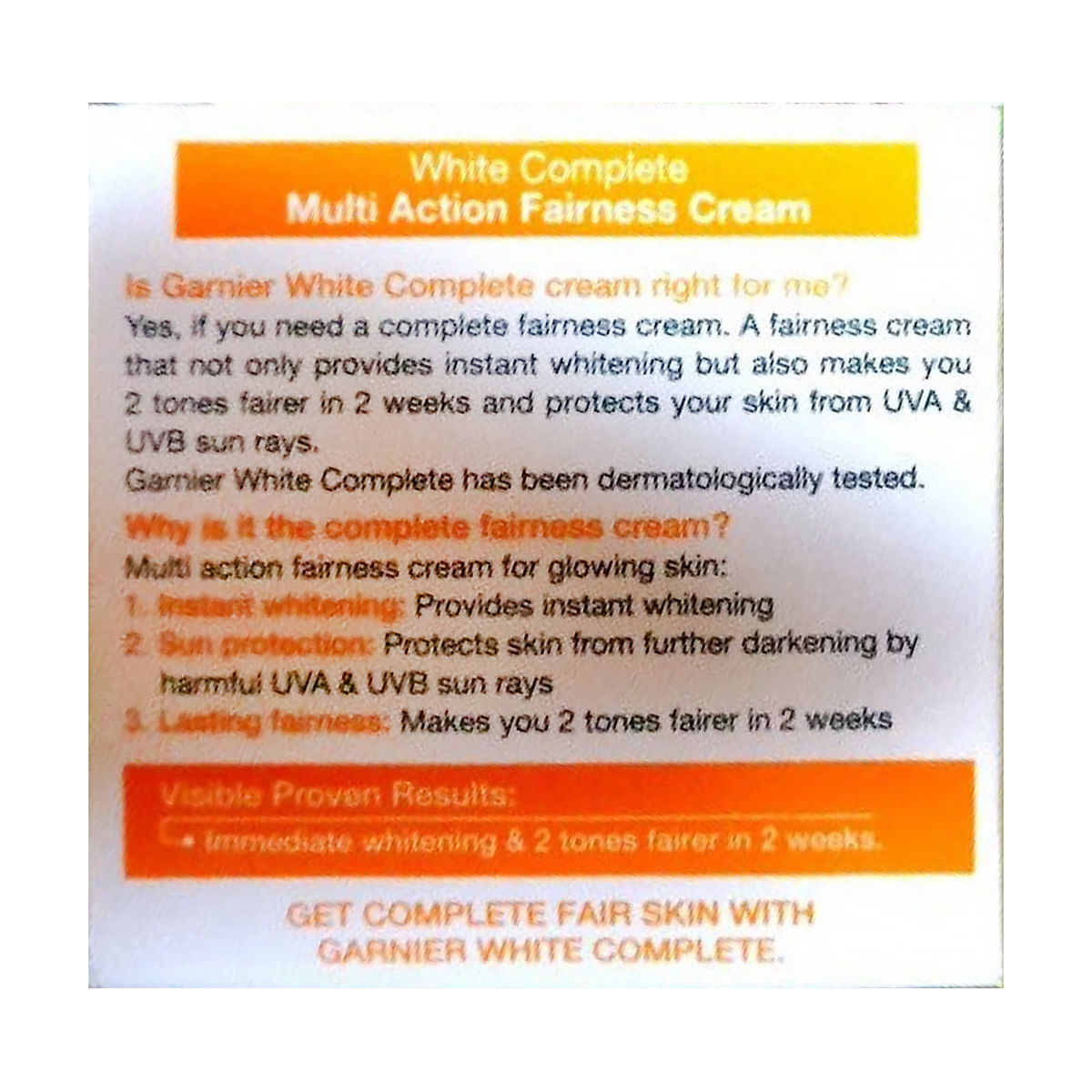 Garnier White Complete Multi Action  SPF 17 PA++ Fairness Cream, 18 gm, Pack of 1 