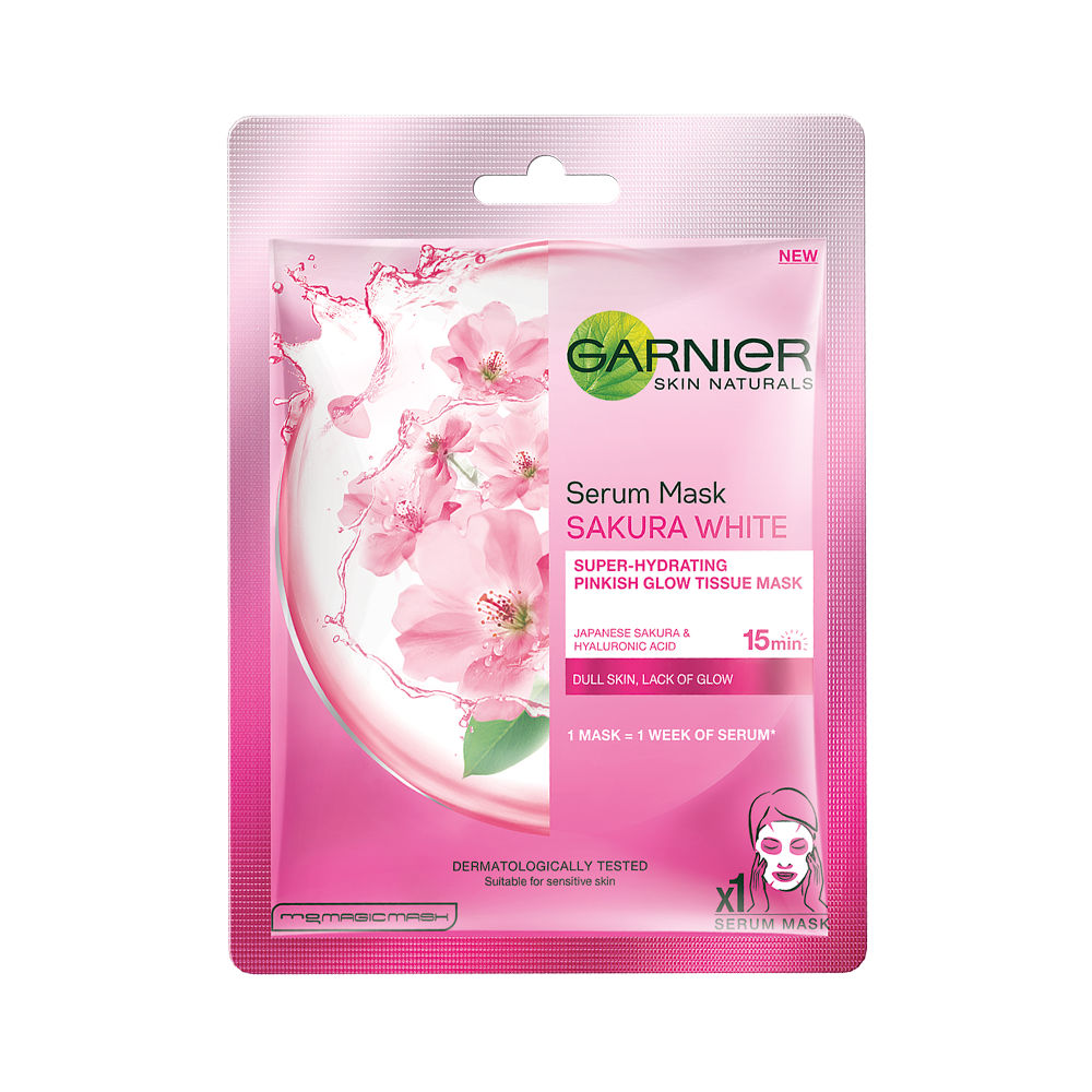 Garnier Skin Naturals, Sakura White, Face Serum Sheet Mask (Pink), 32g, Pack of 1 