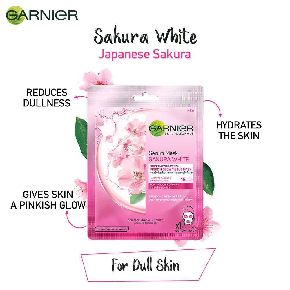 Garnier Skin Naturals, Sakura White, Face Serum Sheet Mask (Pink), 32g, Pack of 1 