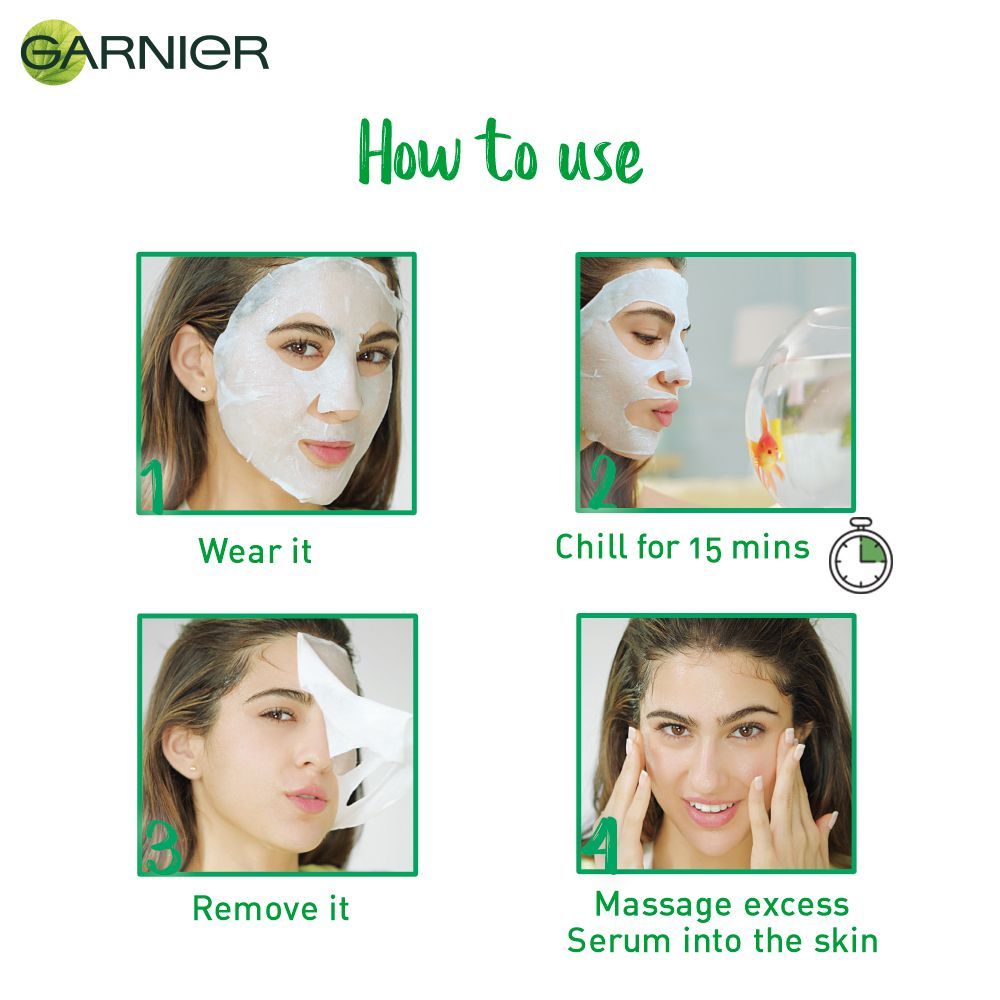 Garnier Skin Naturals, Green, Face Serum Sheet Mask (Green), 32g, Pack of 1 