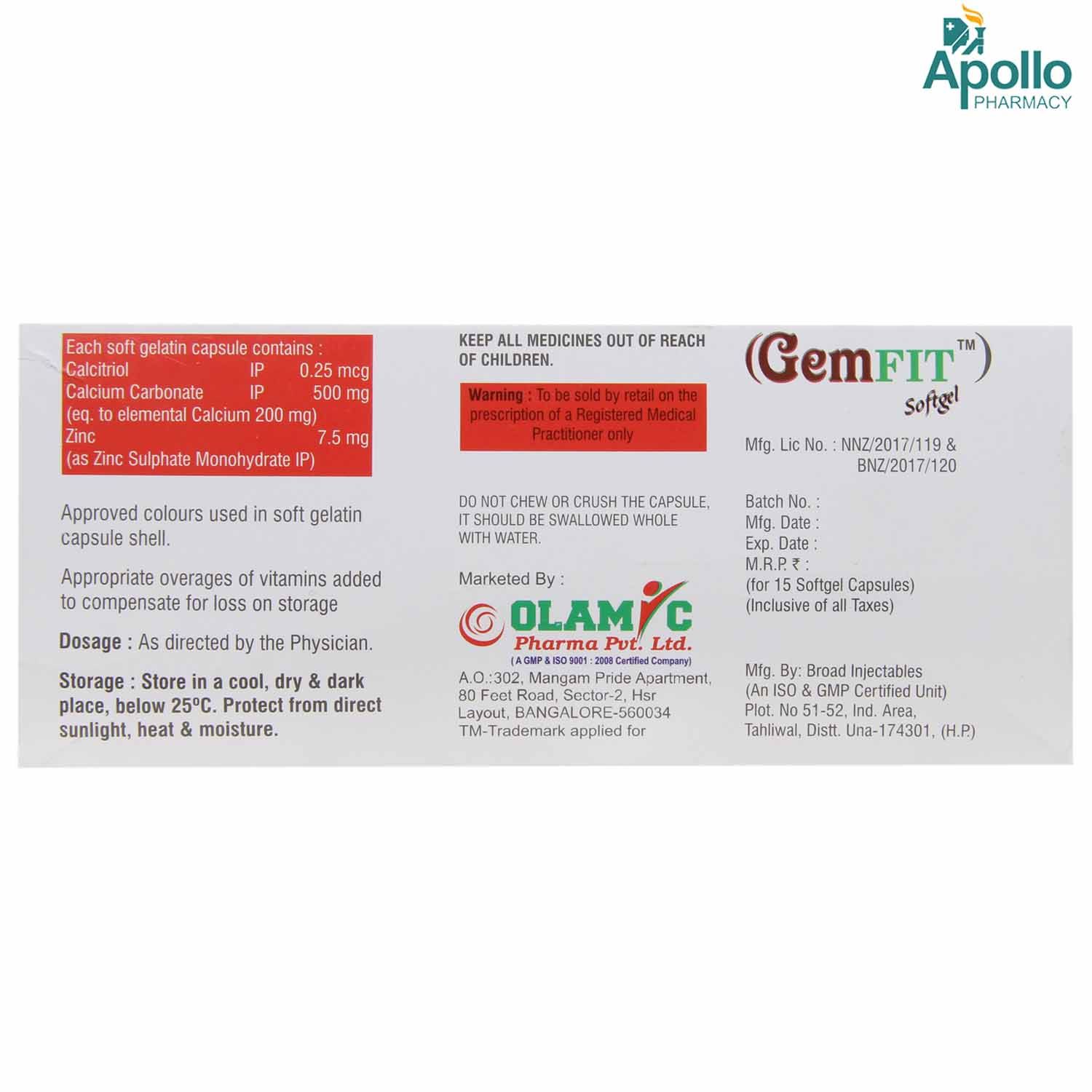 GEMFIT SOFTGEL CAPSULE 15'S Price, Uses, Side Effects, Composition Apollo Pharmacy