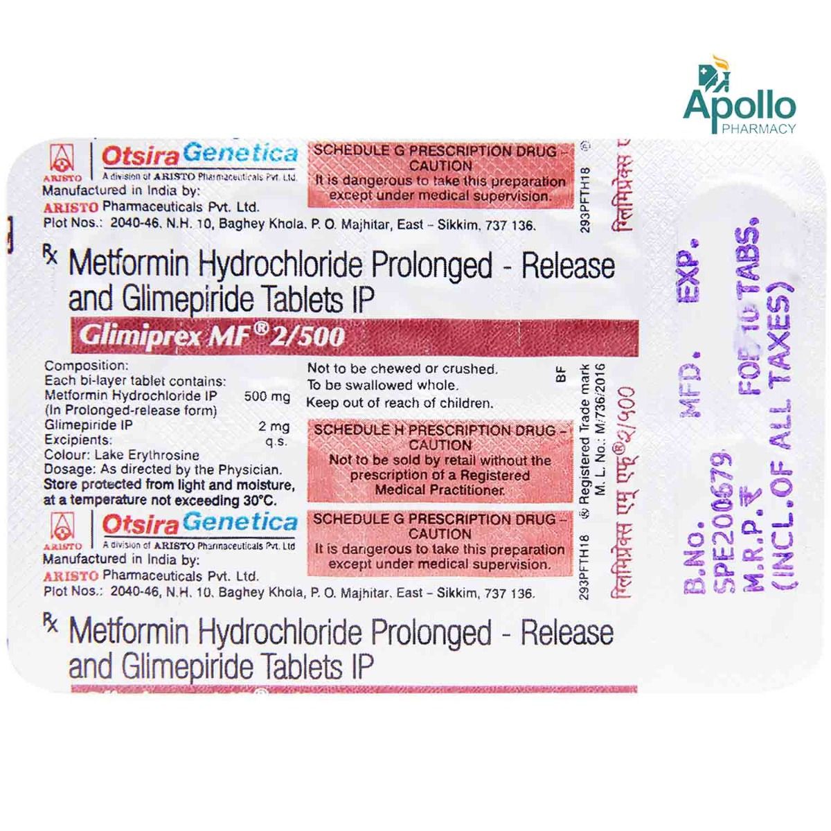 Glimiprex Mf 2 500 Tablet 10 S Price Uses Side Effects Composition Apollo Pharmacy