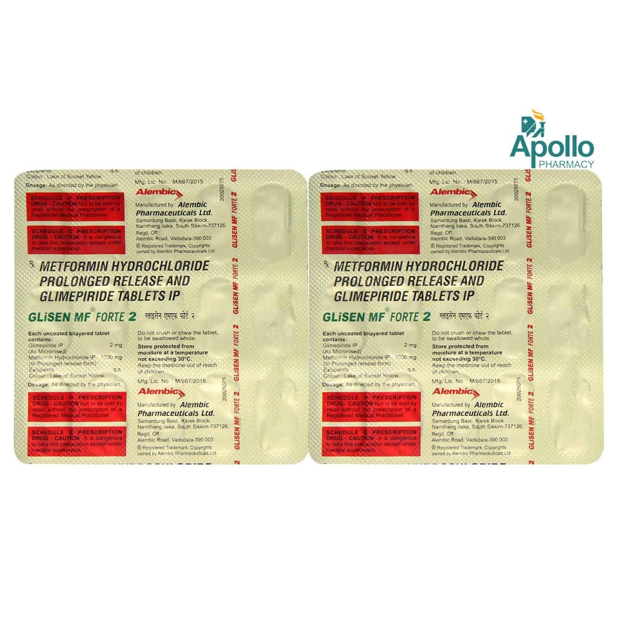 GLISEN MF FORTE 20MG TABLET, Pack of 15 TABLETS