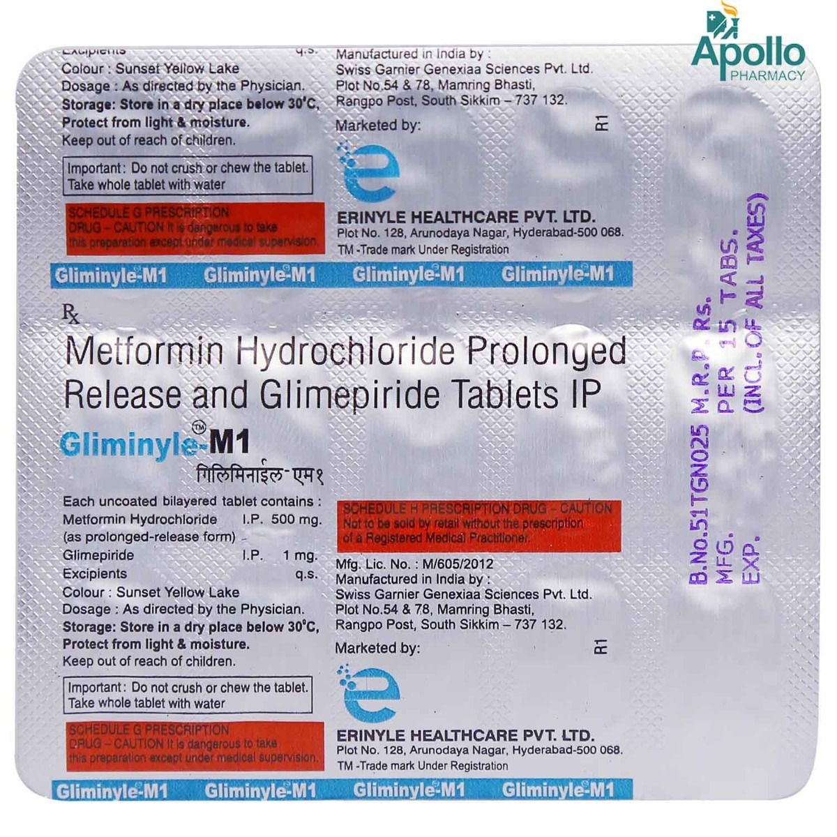 Gliminyle M 1 Tablet 15's, Pack of 15 TABLETS