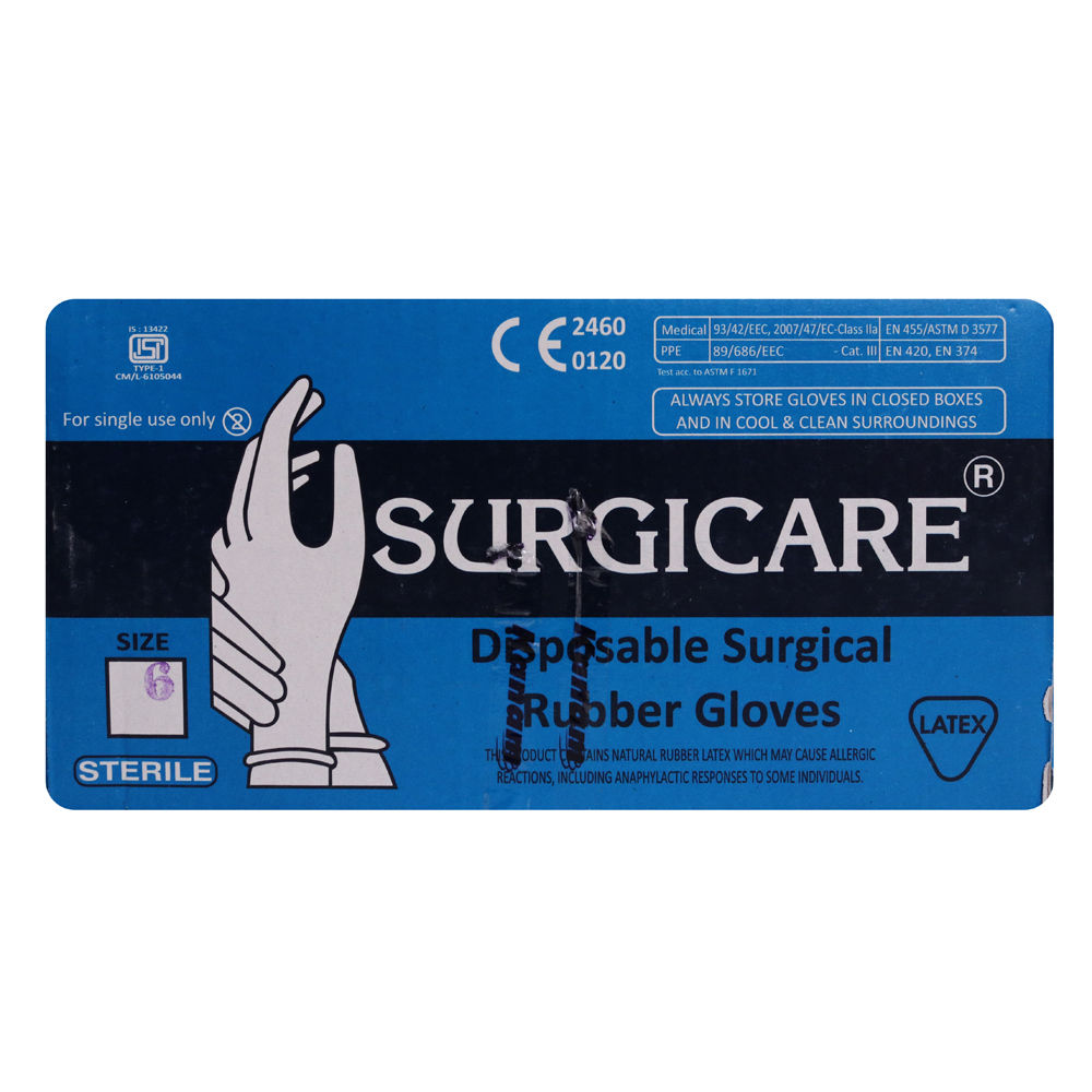 Kanam Latex Gloves Surgicare 6, 1 Pair, Pack of 1 