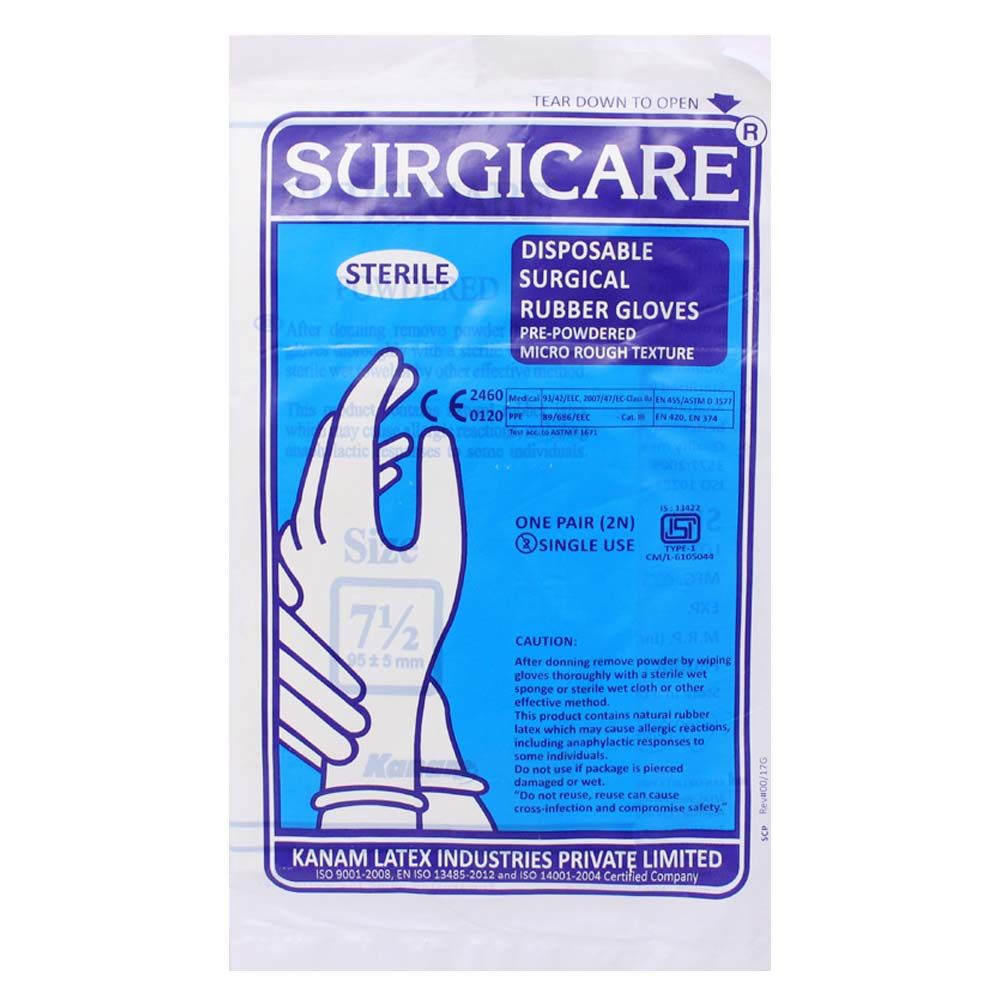 Kanam Latex Gloves Surgicare 7.5, 1 Pair, Pack of 1 