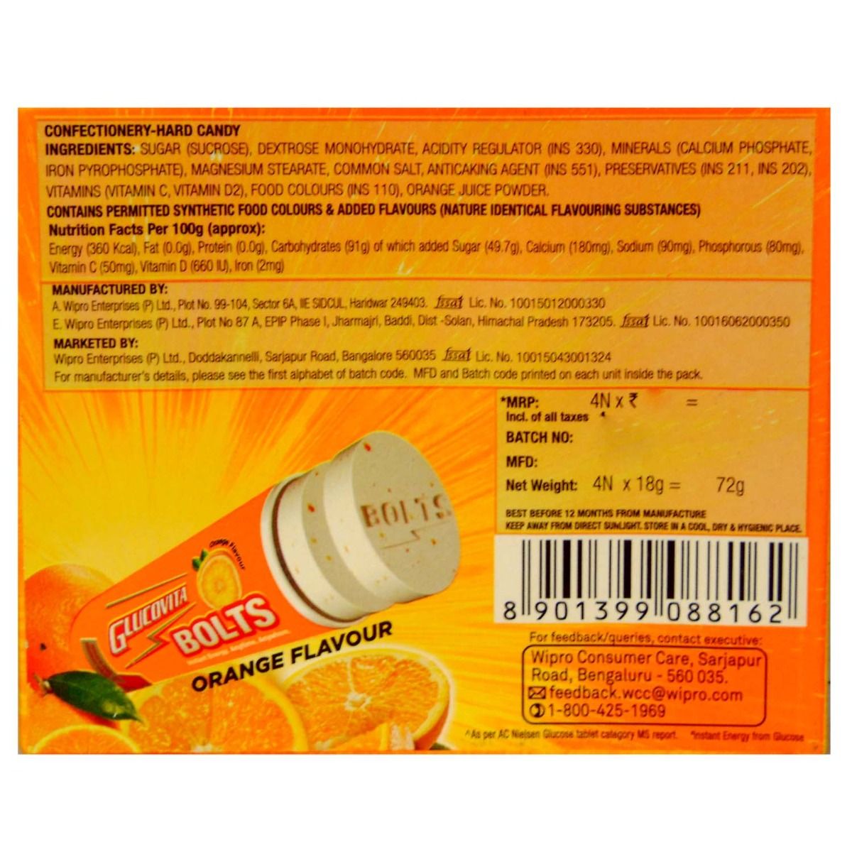 Glucovita Orange Flavour Bolts, 72 gm (4 x 18 gm) Price, Uses, Side