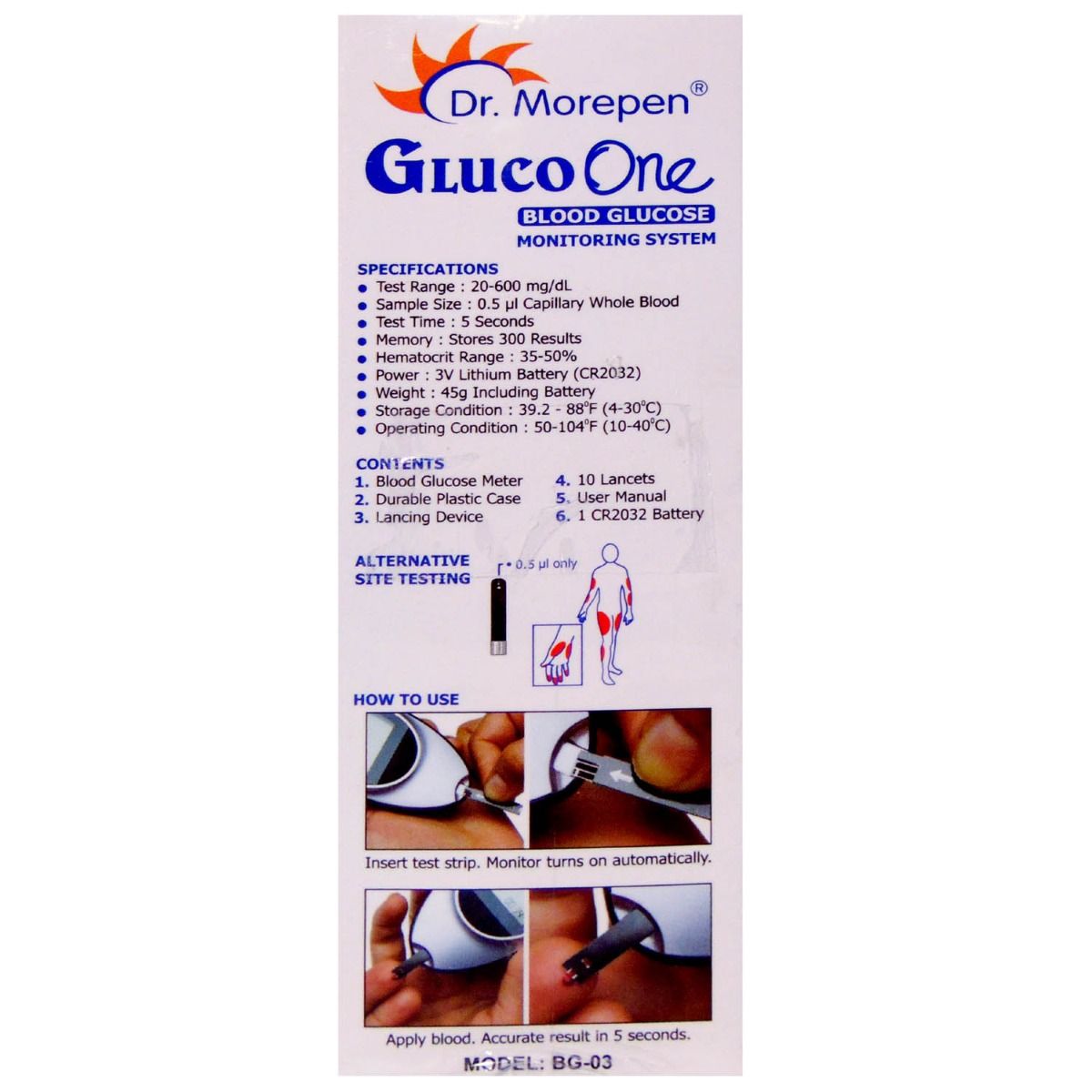 Dr. Morepen Gluco One Blood Glucose Monitoring System BG-03, With 25 Free Test Strips, 1 kit, Pack of 1 