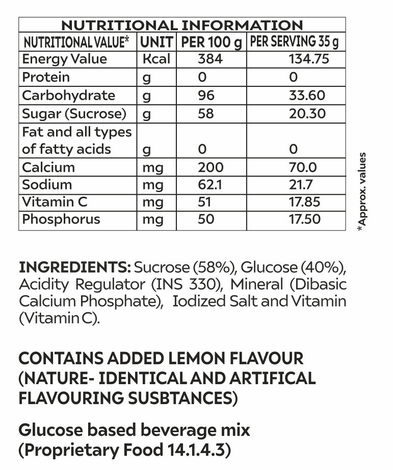 Apollo Life Glucose-D Lemon Flavour Instant Energy Drink, 100 gm Refill Pack, Pack of 1 