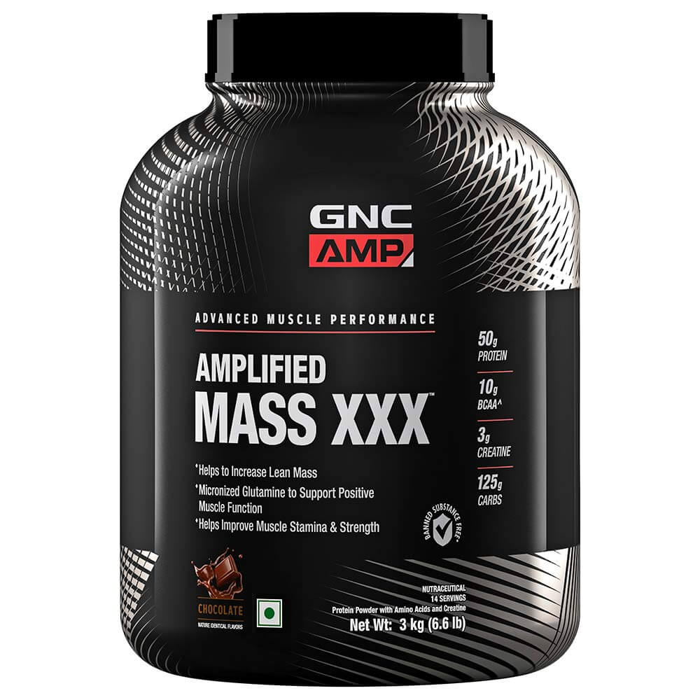 GNC AMP Amplified Mass XXX Chocolate Flavoured Powder, 3 kg, Pack of 1 