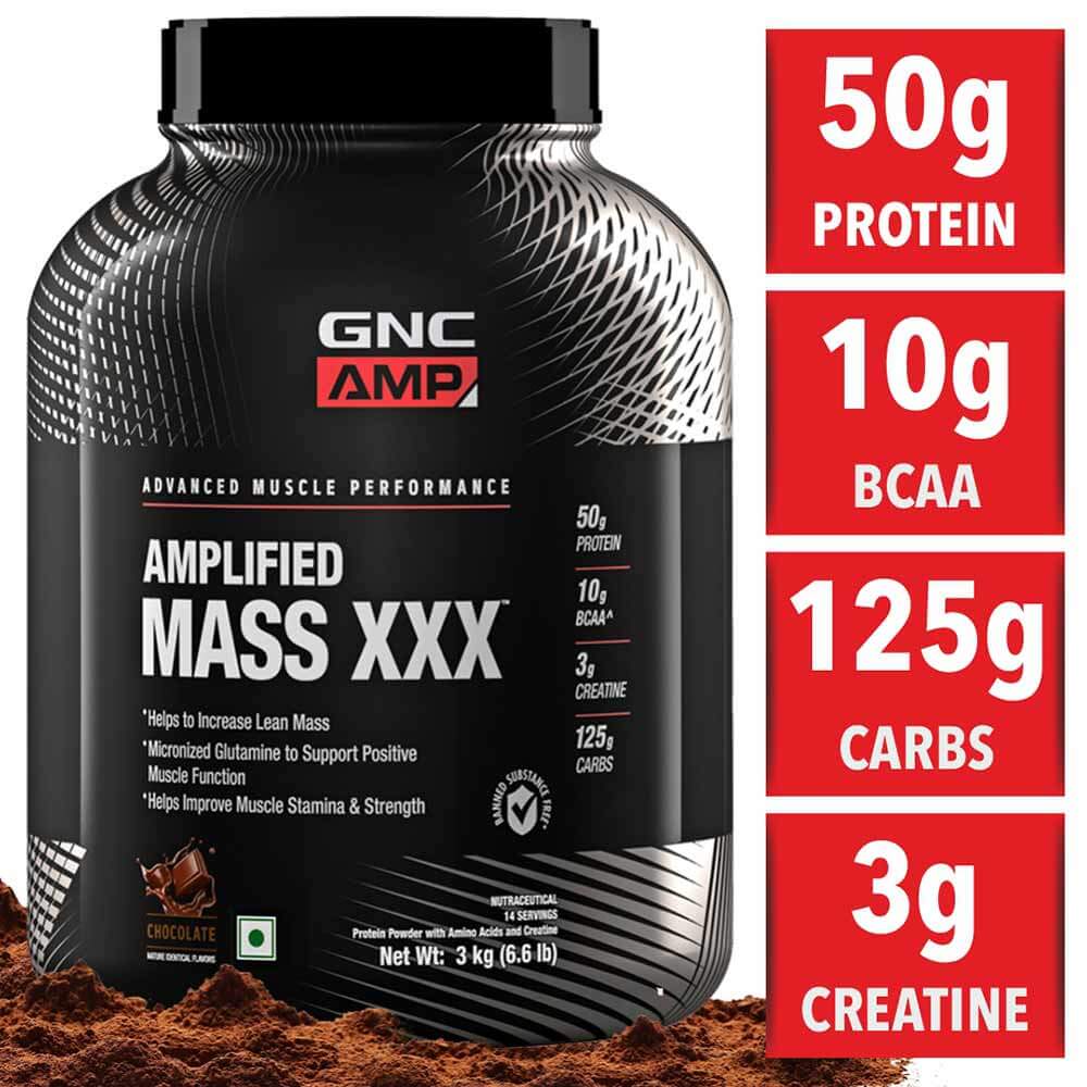GNC AMP Amplified Mass XXX Chocolate Flavoured Powder, 3 kg, Pack of 1 