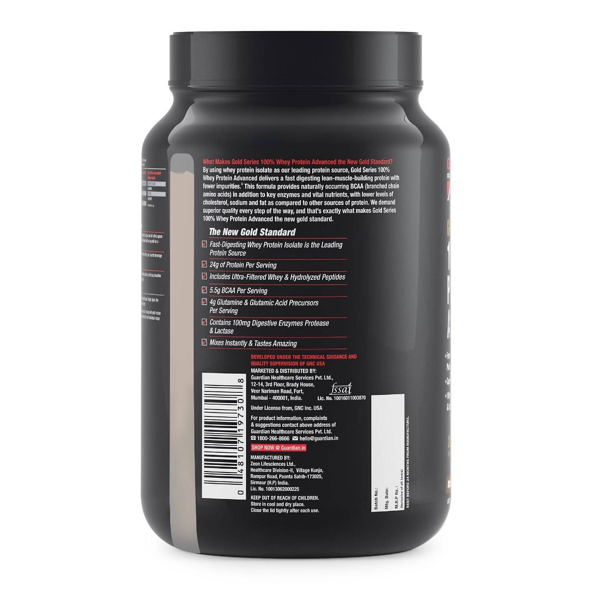 GNC AMP Gold 100% Whey Protein Advanced Double Rich Chocolate Flavoured Powder, 1 kg, Pack of 1 