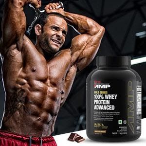 GNC AMP Gold 100% Whey Protein Advanced Double Rich Chocolate Flavour Powder with Free Gym Waist, 2 kg, Pack of 1 