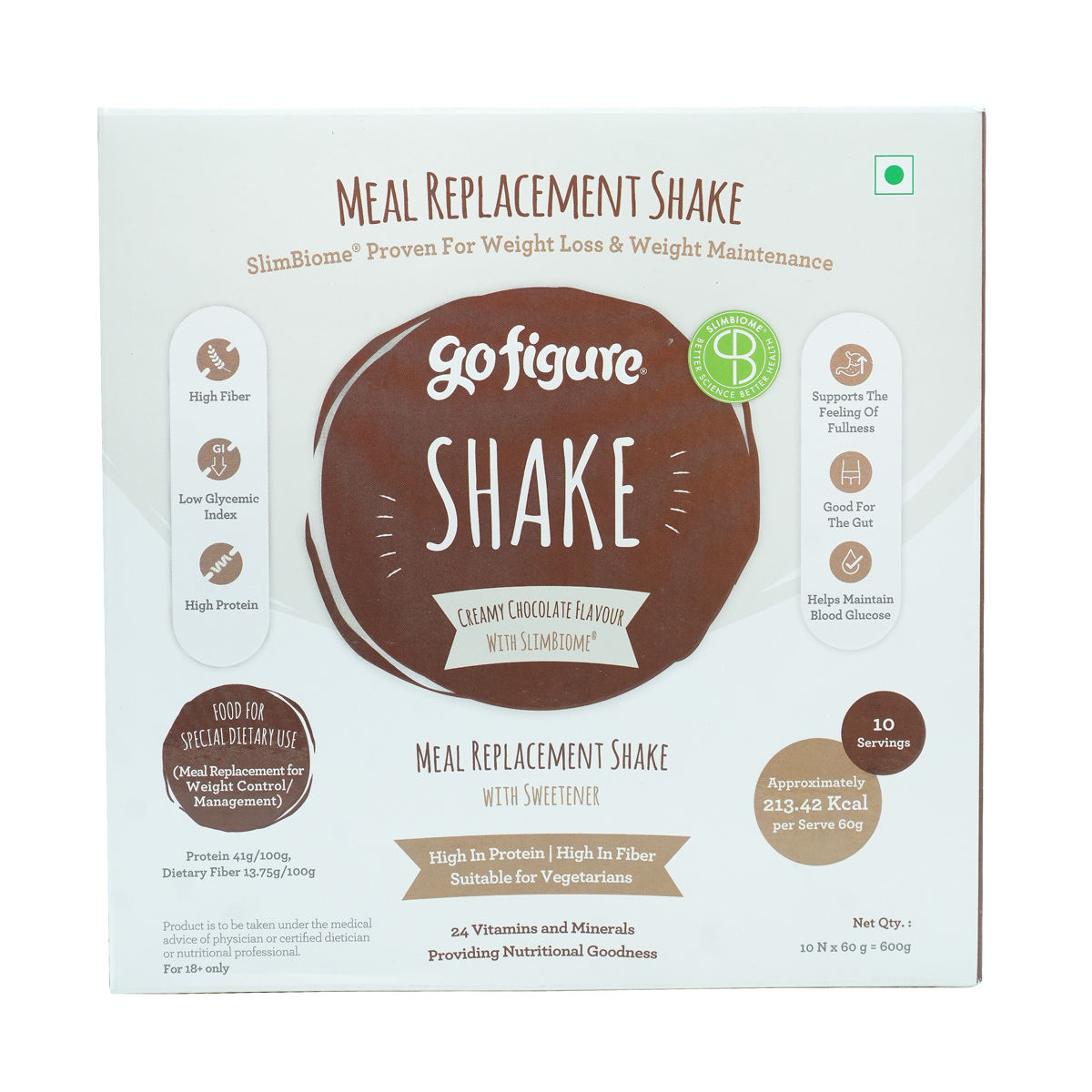 Buy GoFigure Meal Replacement Shake Creamy Chocolate Flavour Powder, 600 gm (10x60 gm) Online