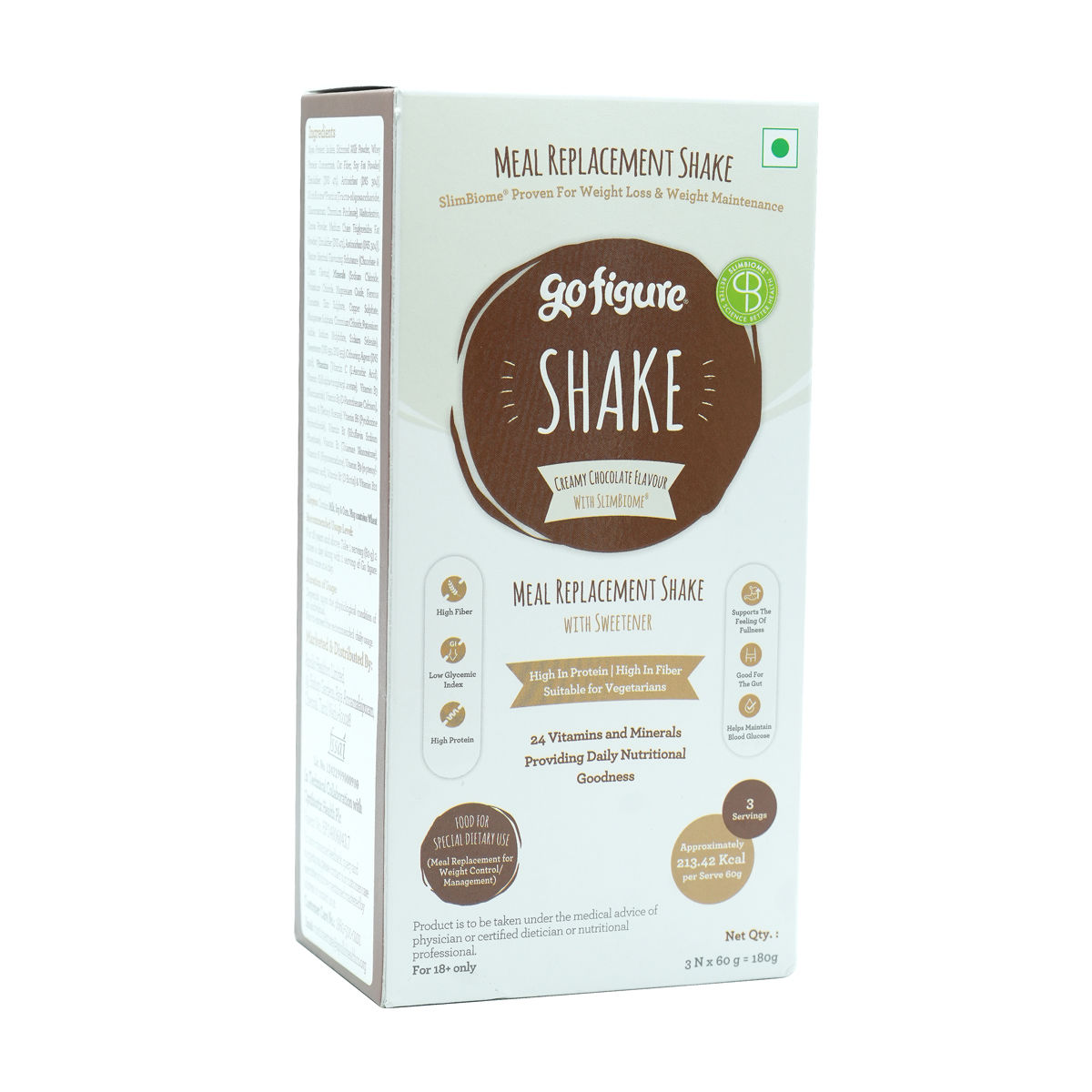 GoFigure Meal Replacement Shake Creamy Chocolate Flavour Powder, 180 gm (3x60 gm), Pack of 1 