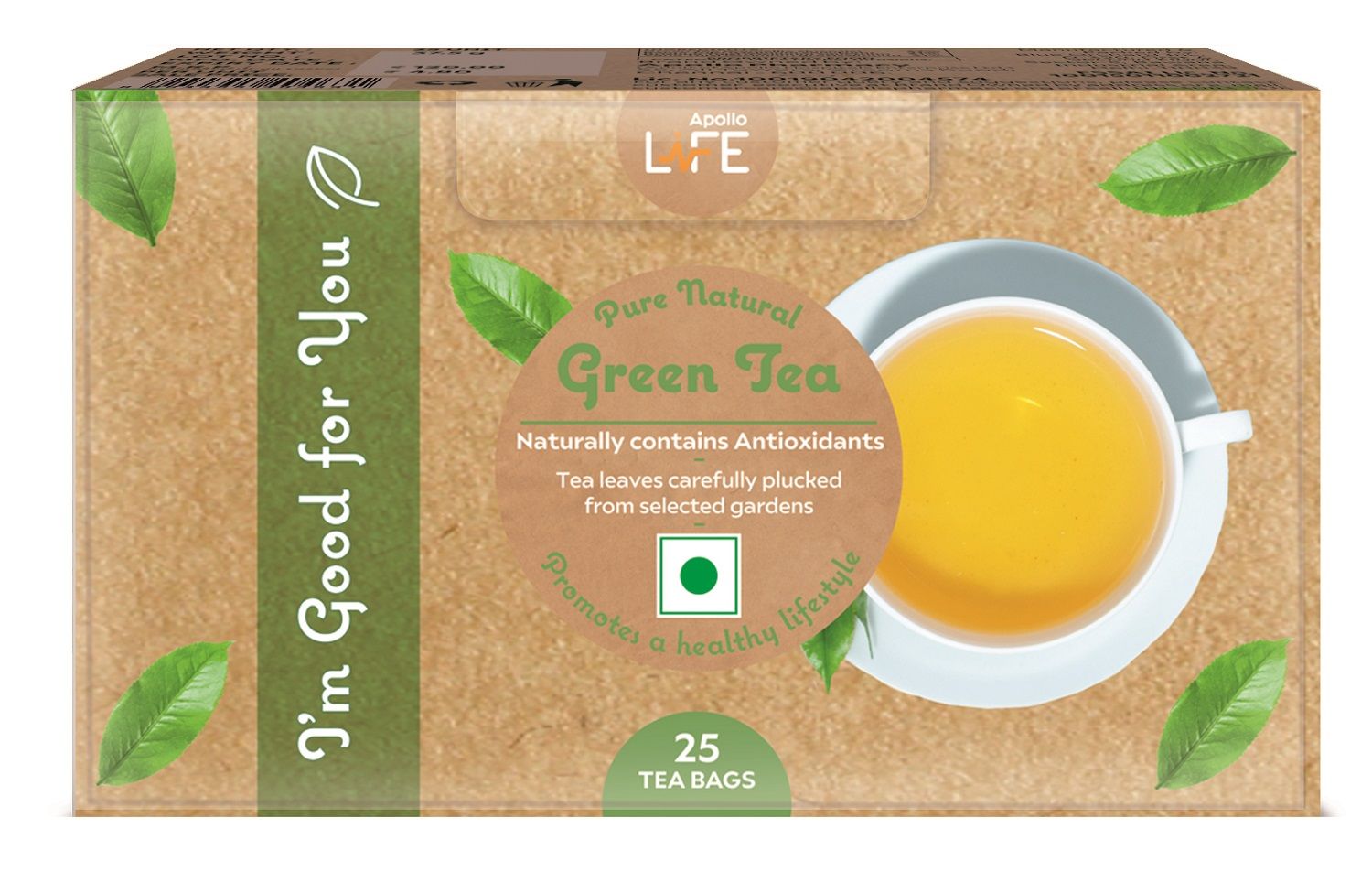 Buy Apollo Life Pure Natural Green Tea Bags, 25 Count Online