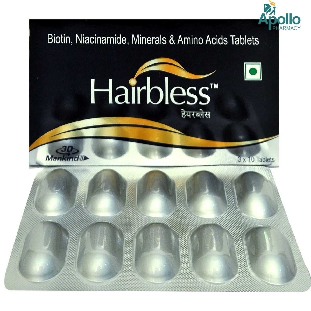 Hairbless Tablet 10's Price, Uses, Side Effects, Composition - Apollo  Pharmacy