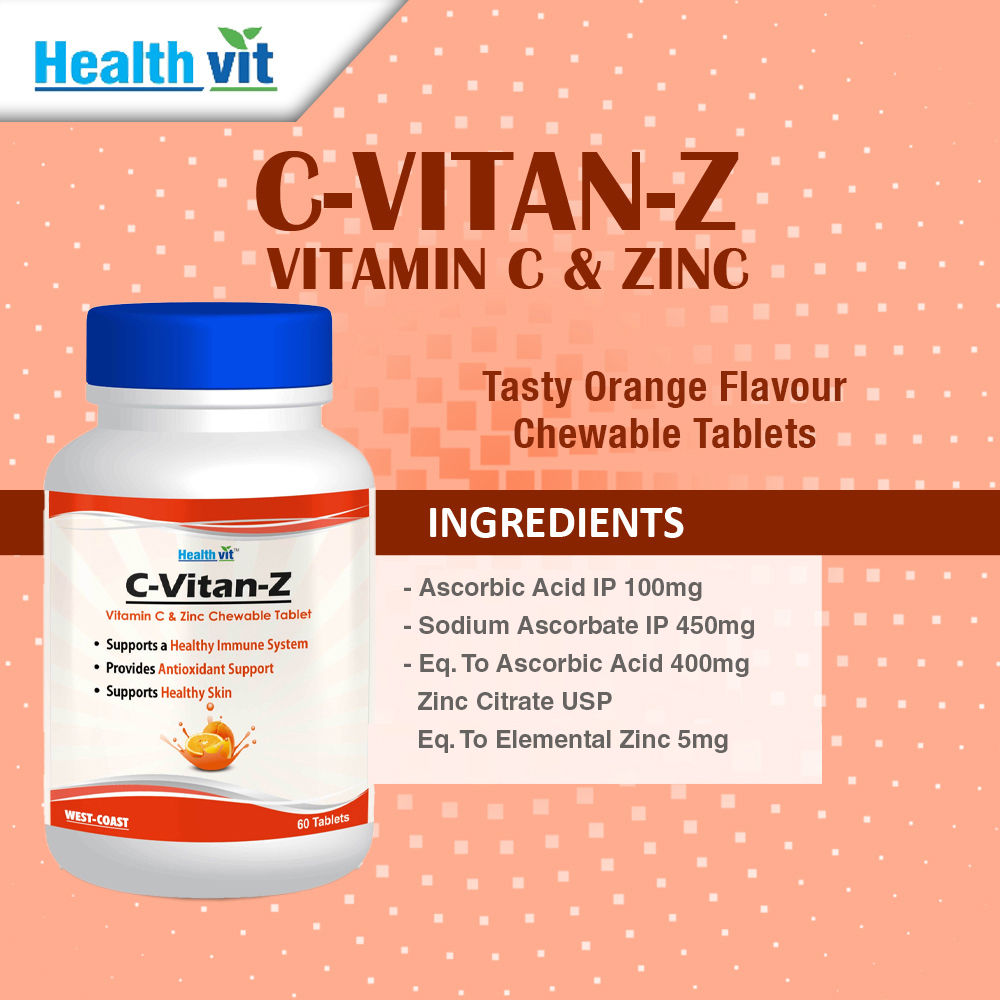 Healthvit C-Vitan-Z Vitamin C & Zinc Chewable, 60 Tablets, Pack of 1 