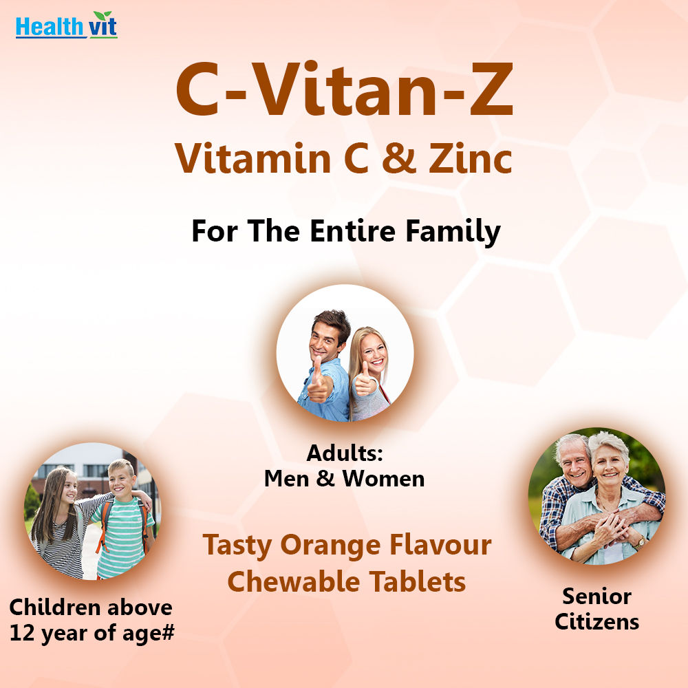 Healthvit C-Vitan-Z Vitamin C & Zinc Chewable, 60 Tablets, Pack of 1 