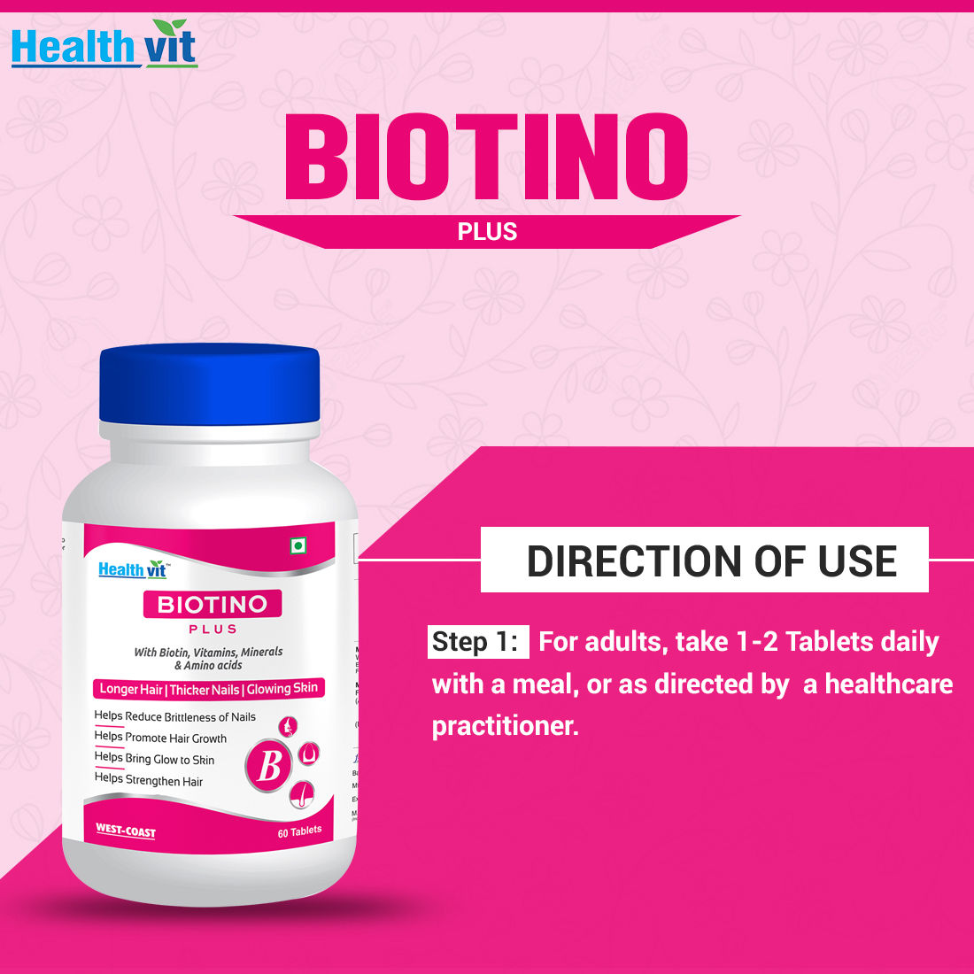Healthvit Biotino Plus, 60 Tablets, Pack of 1 