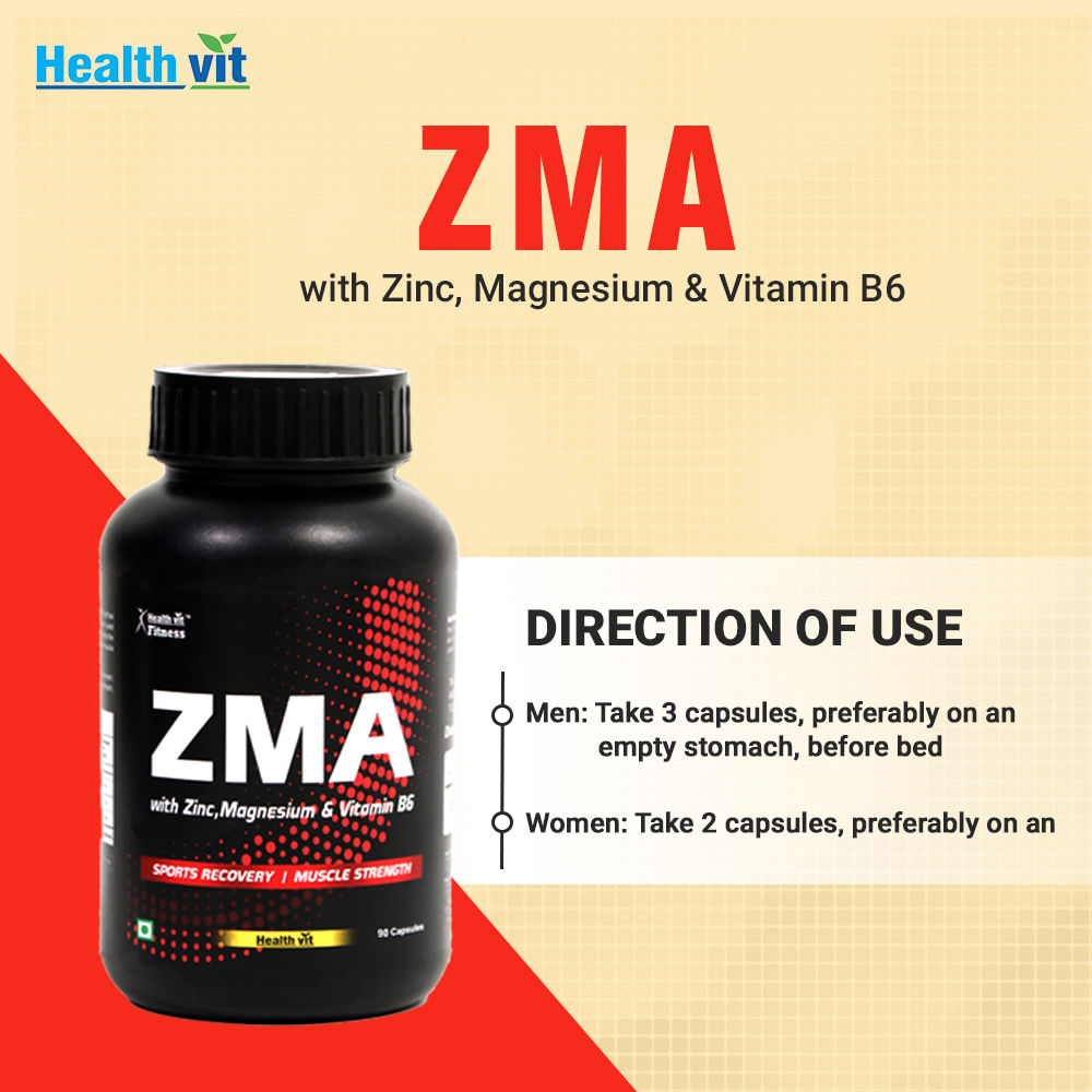 Healthvit ZMA ( Zinc, Magnesium, Vitamin B6), 90 Capsules Price, Uses, Side Effects, Composition