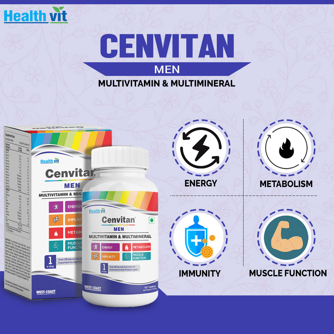 Healthvit Cenvitan Men Multivitamin & Multimineral, 60 Tablets, Pack of 1 