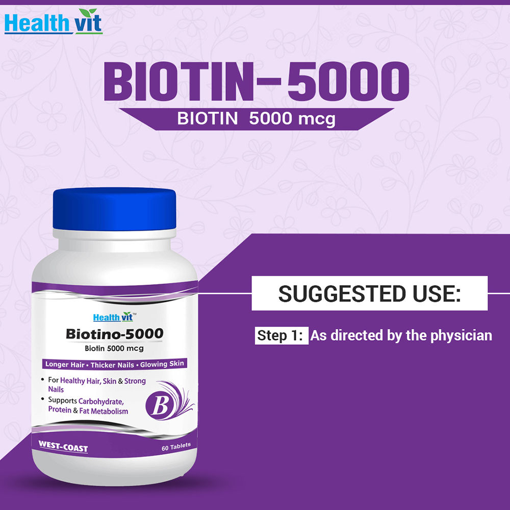 Healthvit Biotino-5000 Biotin 5000 mcg - 60 Tablets Price, Uses, Side ...