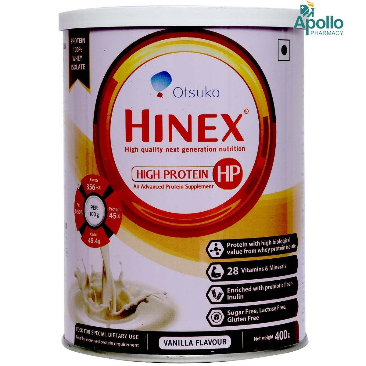 Hinex HP High Protein Vanilla Powder 400 gm, Pack of 1 