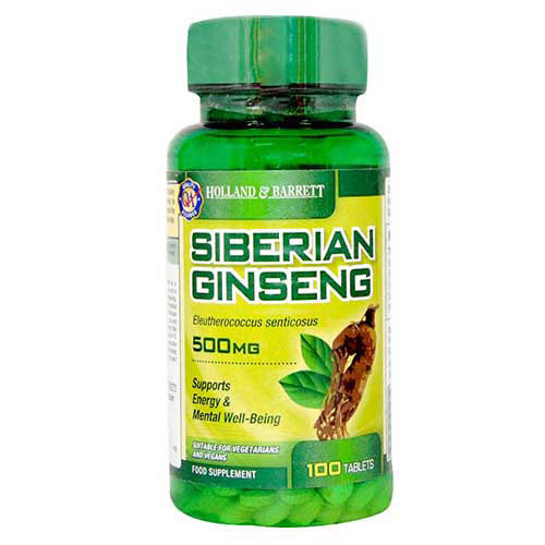 Holland & Barrett Siberian Ginseng 500 mg, 100 Tablets, Pack of 1 