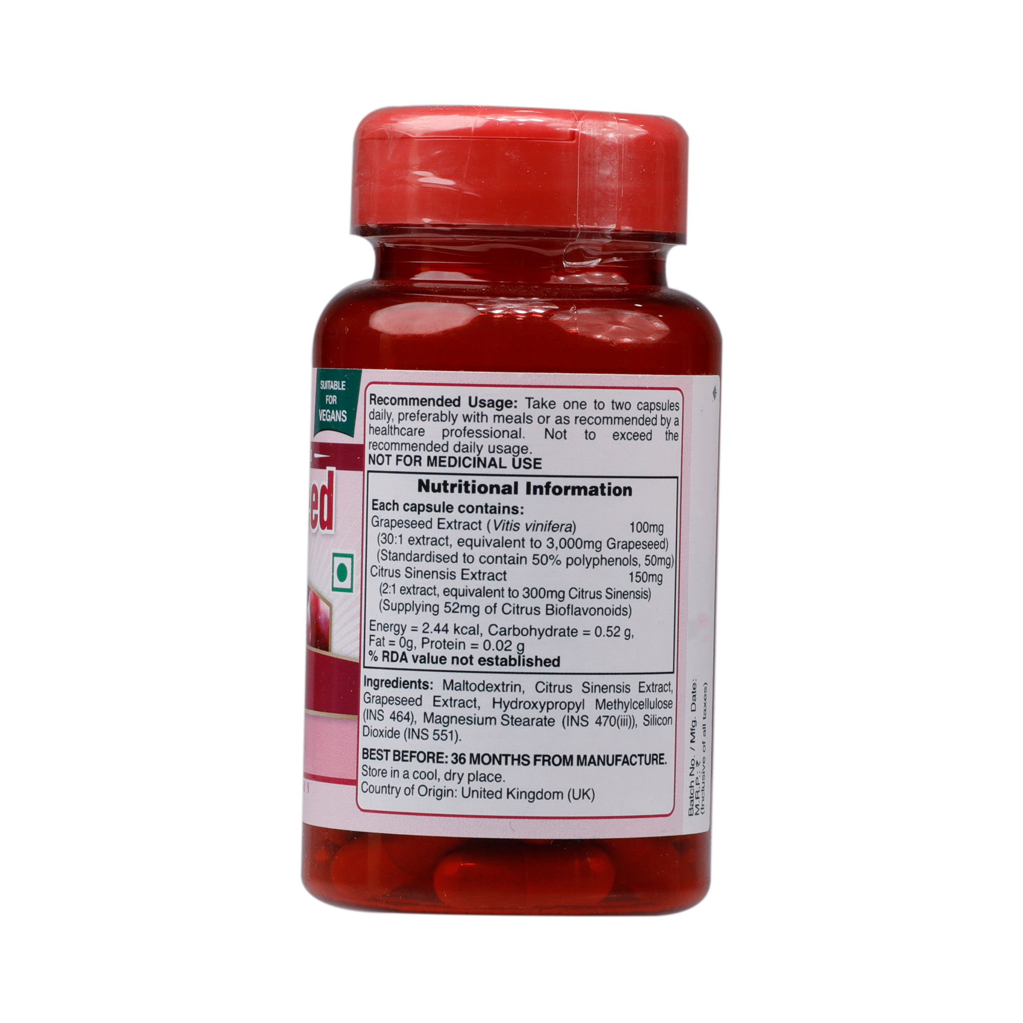 Holland & Barrett Double Strength Grapeseed Extract 100 mg, 50 Capsules