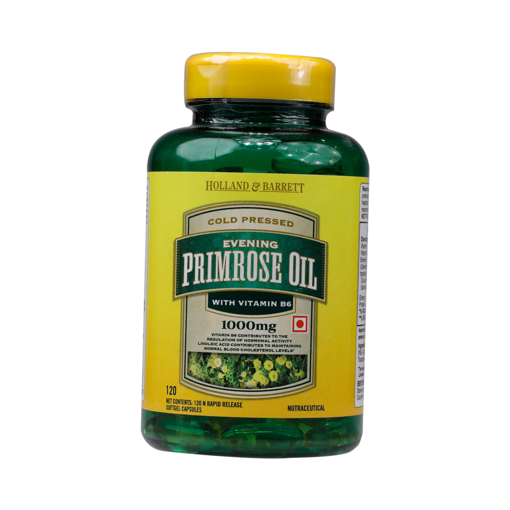 Holland & Barrett Evening Primrose Oil With Vitamin B6 1000 mg, 120 Capsules, Pack of 1 