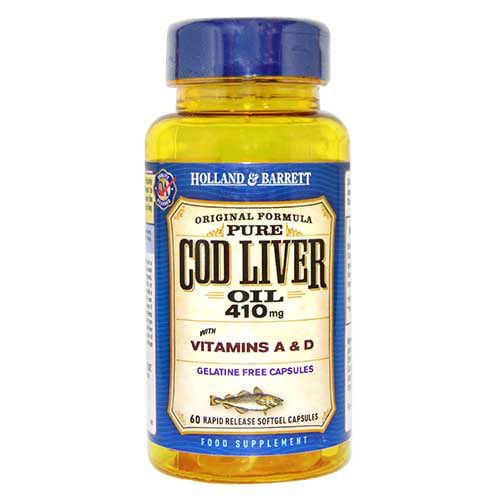Buy Holland & Barrett Cod Liver Oil 410 mg Capsules Gelatine Free 60's Online