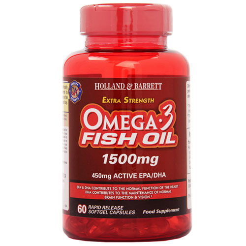 Holland & Barrett Extra Strength Omega 3 Fish Oil 1500 mg, 60 Capsules, Pack of 1 